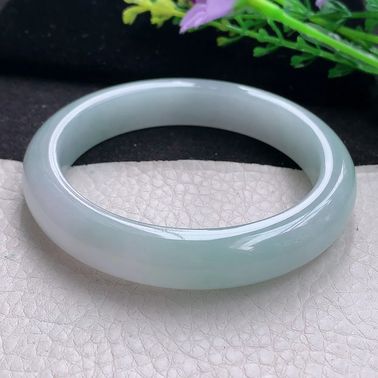 xx自然光58*12.2*8.8平安镯 翡翠a货玉手镯冰胶蓝韵宽边珠宝玉手环