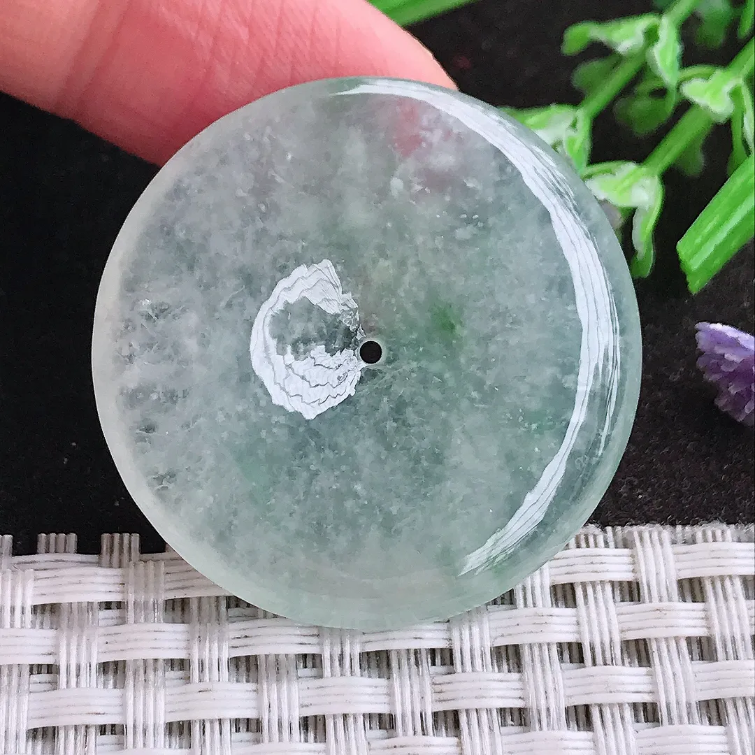 天然A货翡翠34.8/5.5老坑冰种果冻胶平安扣吊坠翡翠玉扣挂件