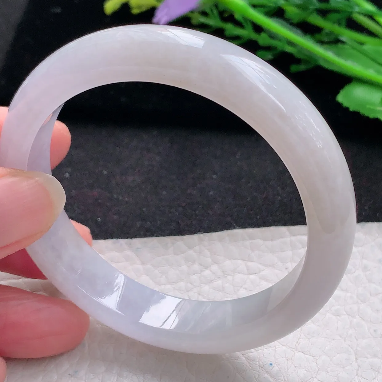 n自然光55.5*12.3*7.3平安镯 翡翠a货玉手镯冰紫底宽边珠宝玉手环