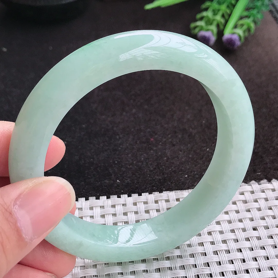 天然A货翡翠58.5/12.5/9.7老坑秀气冰润冰晴绿手镯宽边玉镯