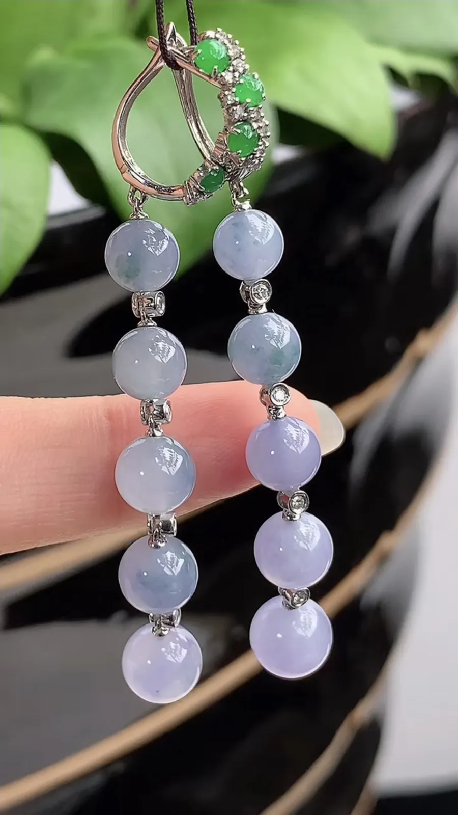 a货翡翠冰种18K金伴钻镶嵌紫罗兰飘花圆珠转运珠耳坠 尺寸6.7mm 重量7.63g 1213