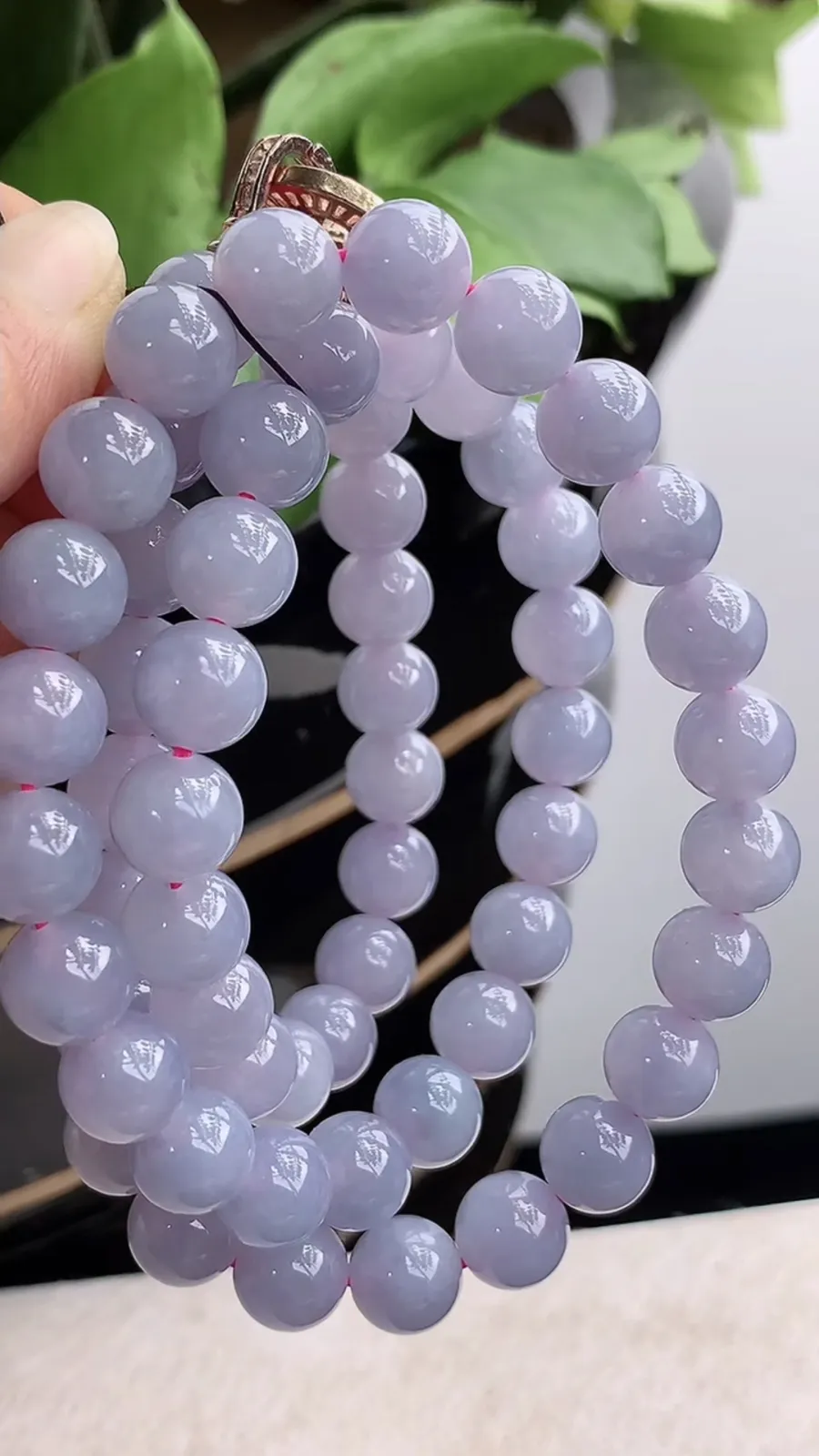a货翡翠冰种紫罗兰圆珠项链毛衣链60颗 尺寸10mm 重量113.68g 1211