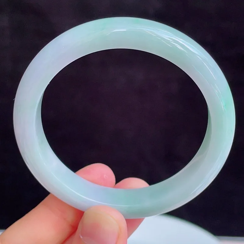 55圈有种有色天然翡翠A货淡紫玉手镯好种水春彩水润手镯49.71g