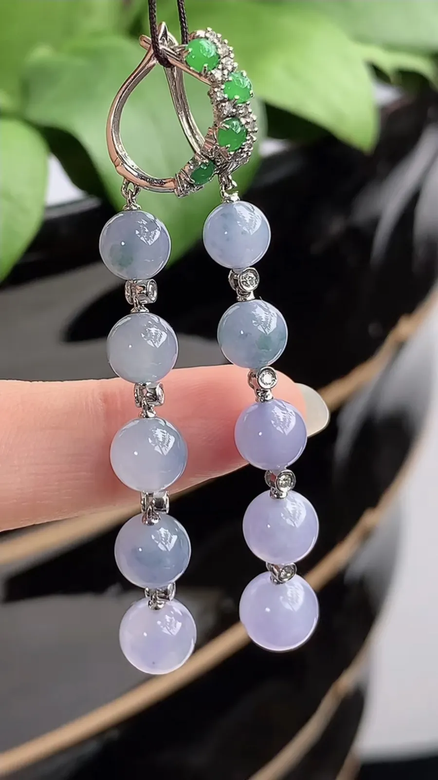 a货翡翠冰种18K金伴钻镶嵌紫罗兰飘花圆珠转运珠耳坠 尺寸6.7mm 重量7.63g 1213