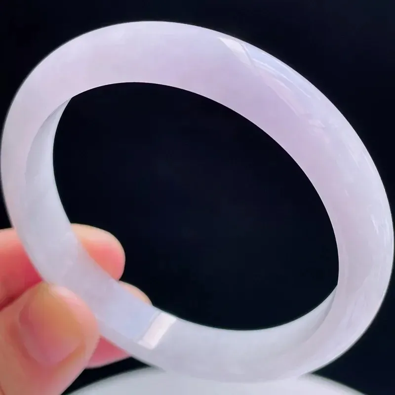 55.6圈有种有色天然翡翠A货淡紫玉手镯好种水春彩水润手镯38.67g