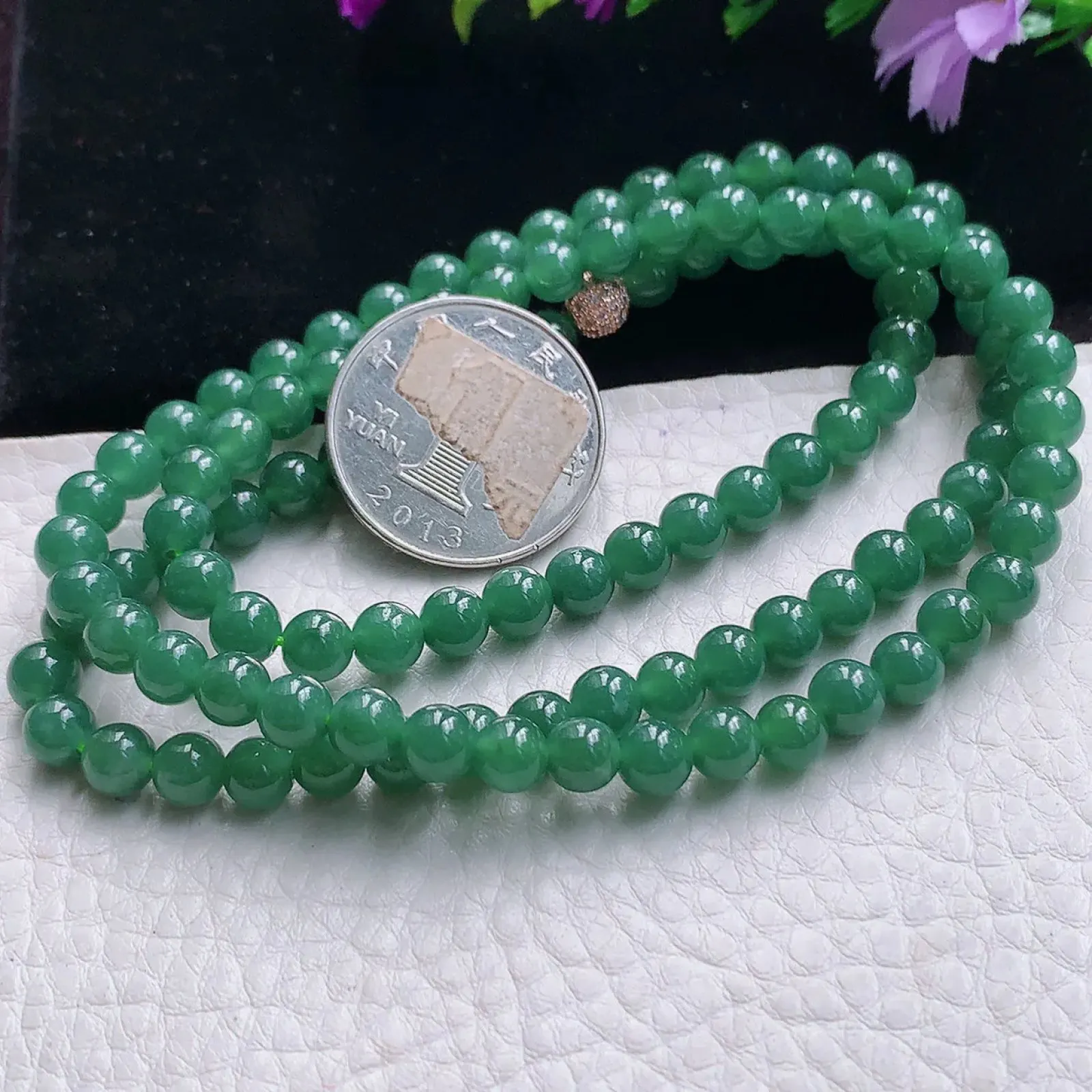 bx实拍 危地马拉料翡翠项链圆珠冰蓝绿6mm圆珠玉珠链 周长约650珠串手串