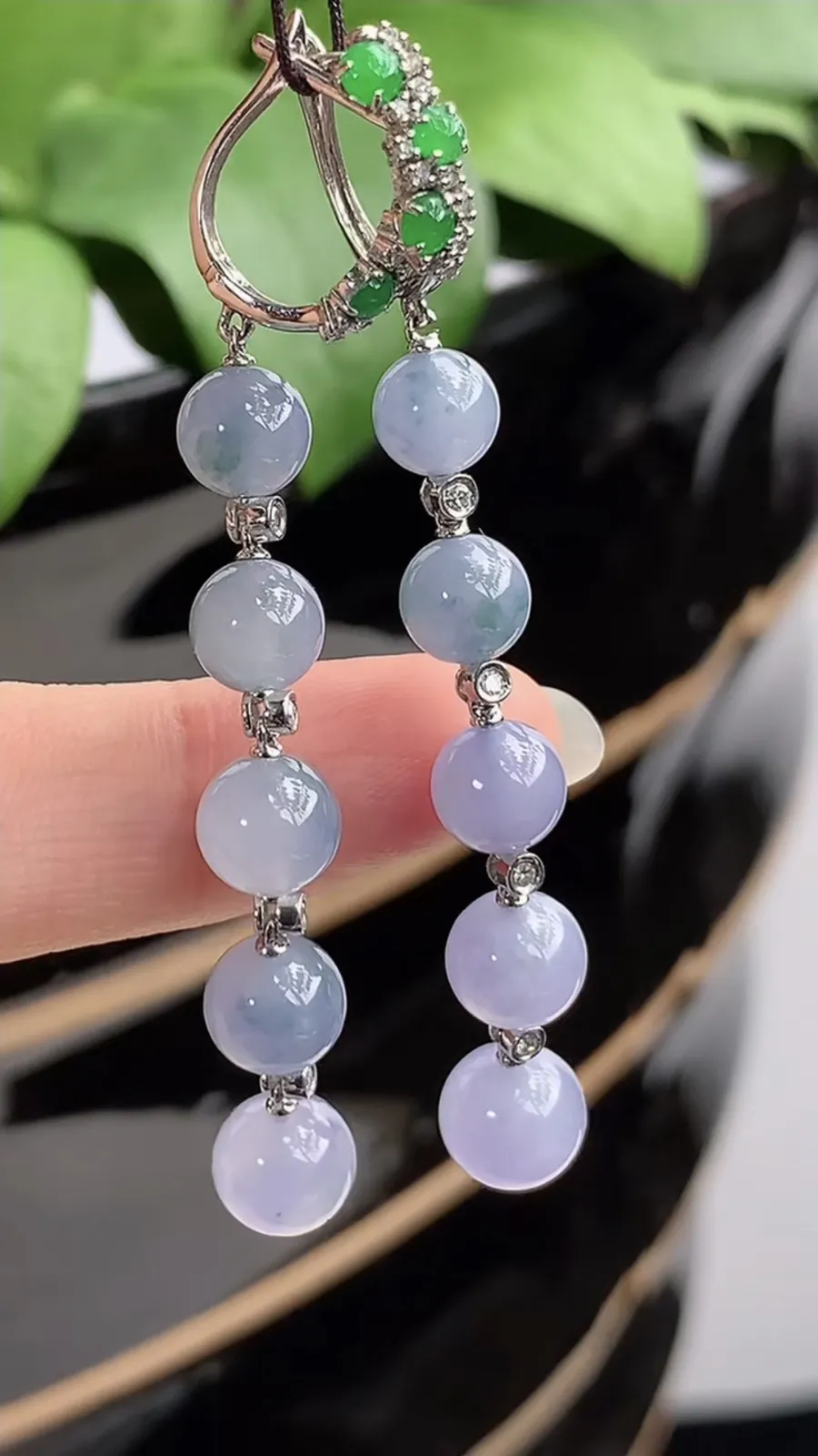 a货翡翠冰种18K金伴钻镶嵌紫罗兰飘花圆珠转运珠耳坠 尺寸6.7mm 重量7.63g 1213