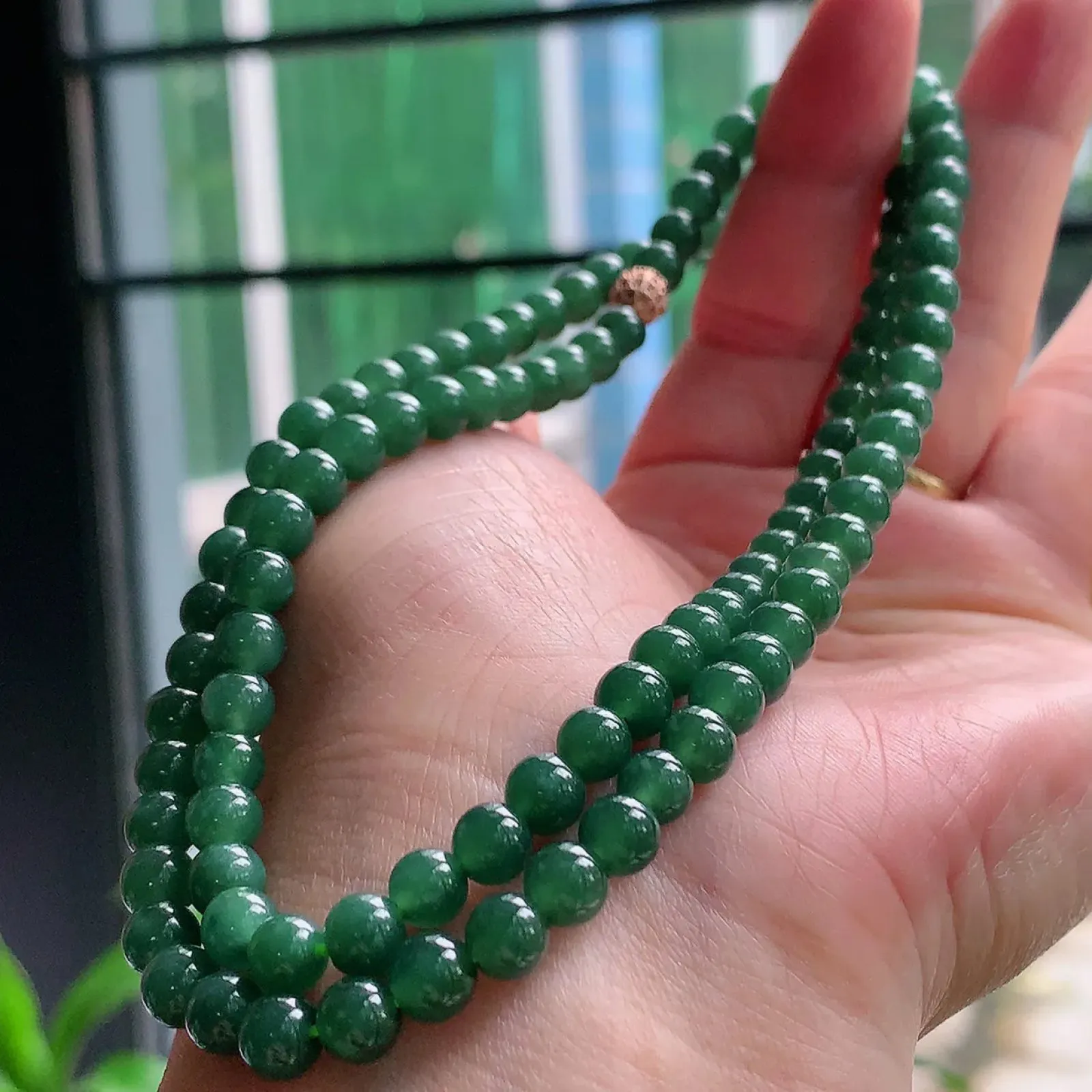 bx实拍 危地马拉料翡翠项链圆珠冰蓝绿6mm圆珠玉珠链 周长约650珠串手串