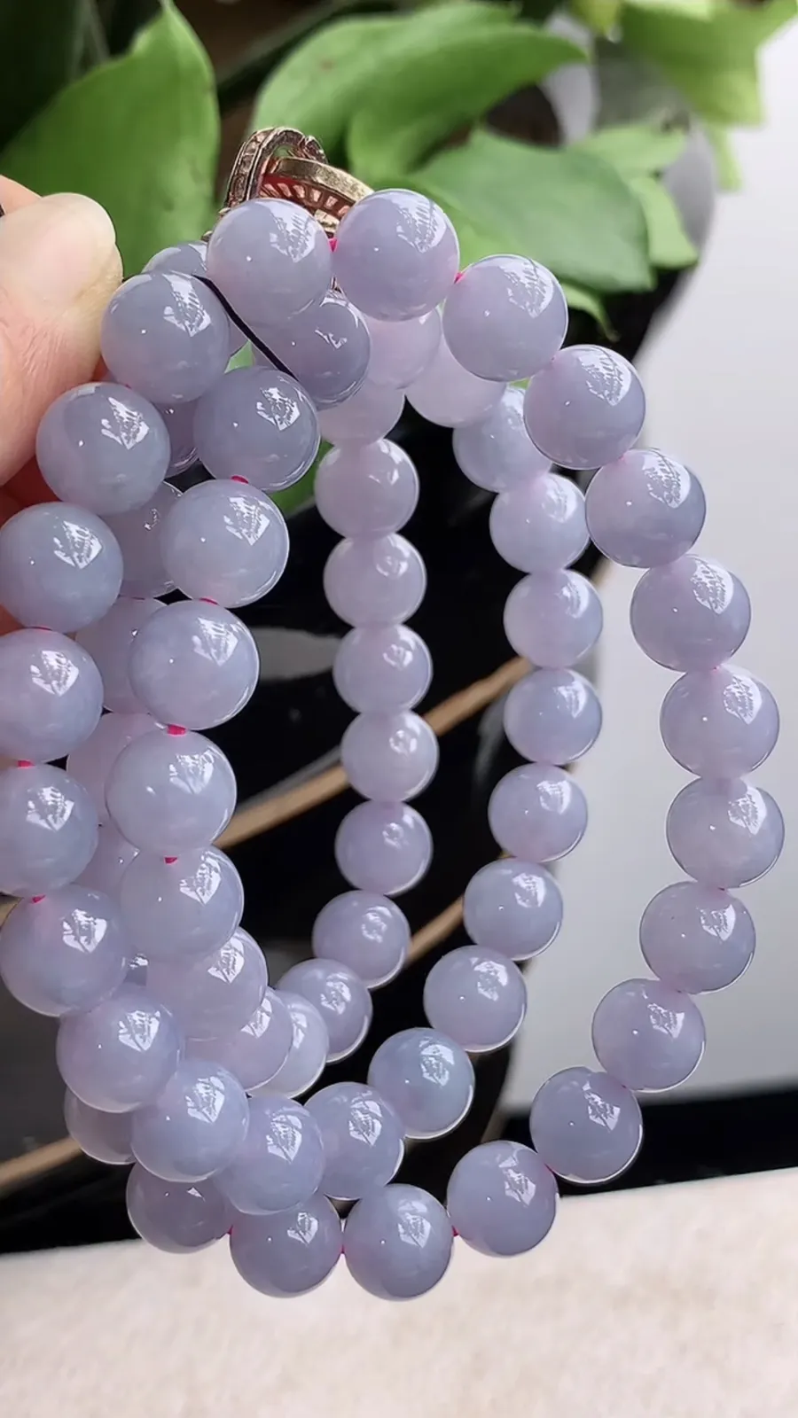 a货翡翠冰种紫罗兰圆珠项链毛衣链60颗 尺寸10mm 重量113.68g 1211