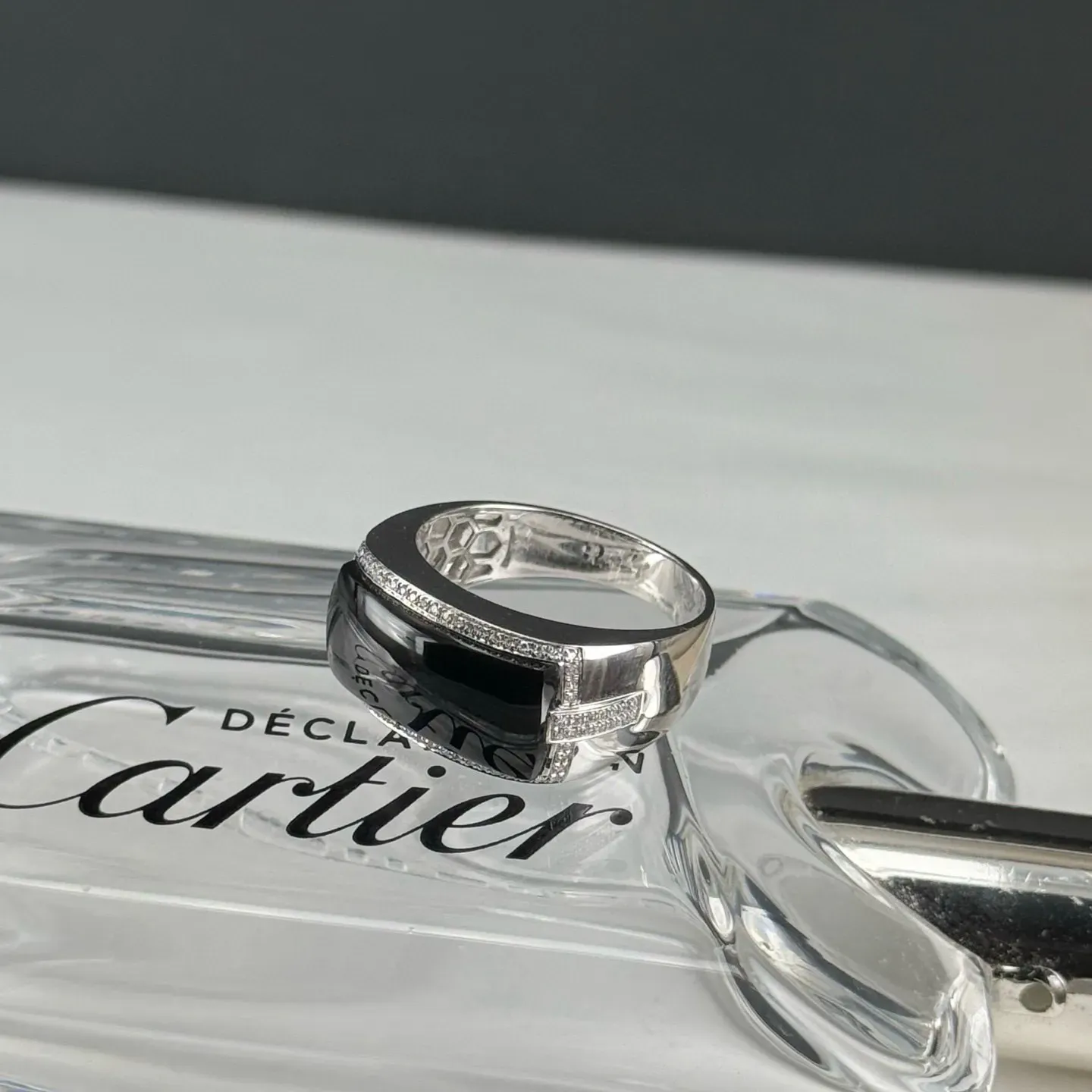 精品18k墨翠豪镶男戒 种好色正 黑度极好 打灯通透 油性十足 尺寸18.5