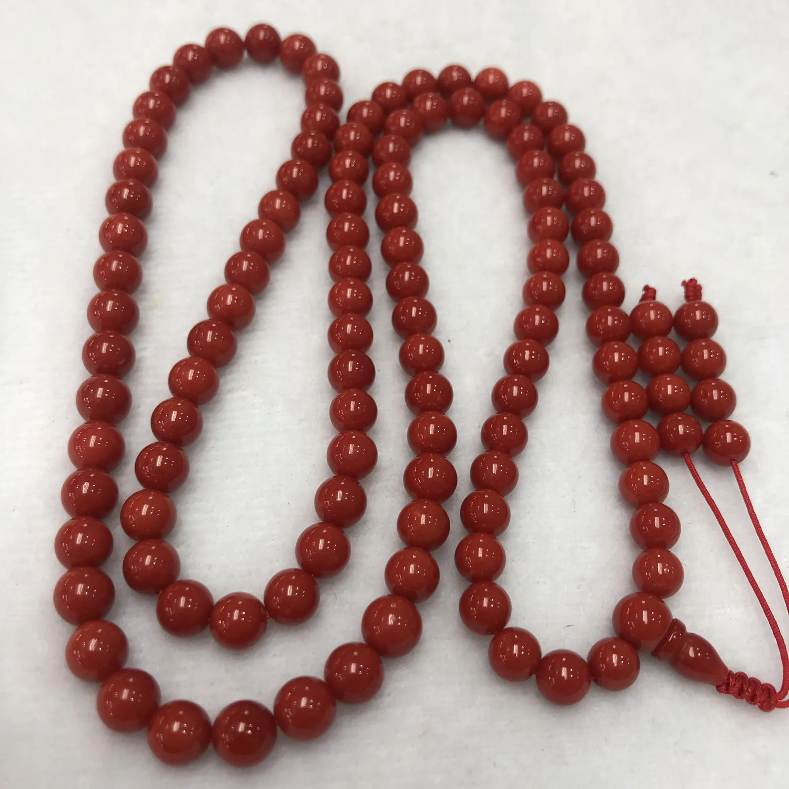 【天然深红珊瑚7mm圆珠108大佛珠串】项链手链两用款！传承精品！意大利产地，沙丁材料，深红颜色，珠