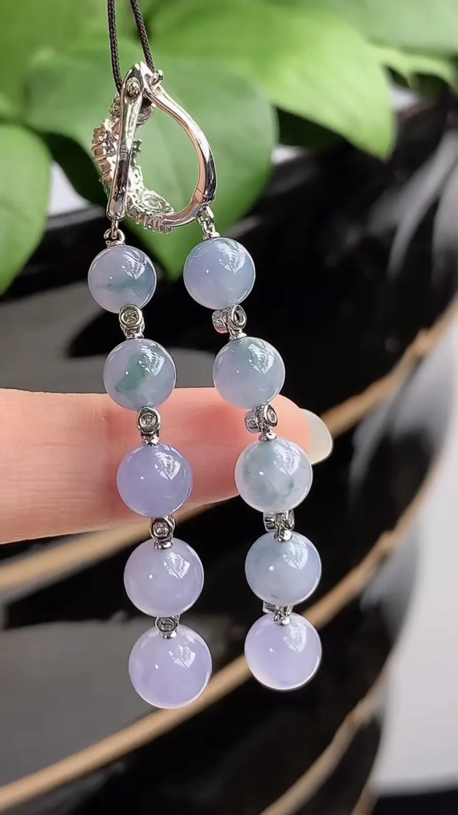 a货翡翠冰种18K金伴钻镶嵌紫罗兰飘花圆珠转运珠耳坠 尺寸6.7mm 重量7.63g 1213