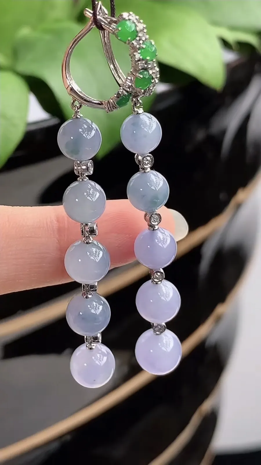 a货翡翠冰种18K金伴钻镶嵌紫罗兰飘花圆珠转运珠耳坠 尺寸6.7mm 重量7.63g 1213