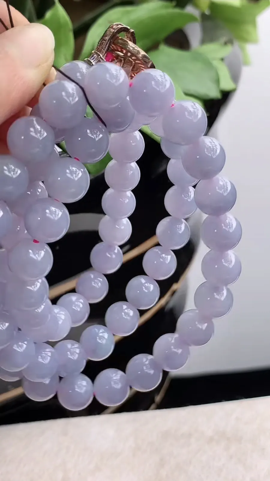 a货翡翠冰种紫罗兰圆珠项链毛衣链60颗 尺寸10mm 重量113.68g 1211