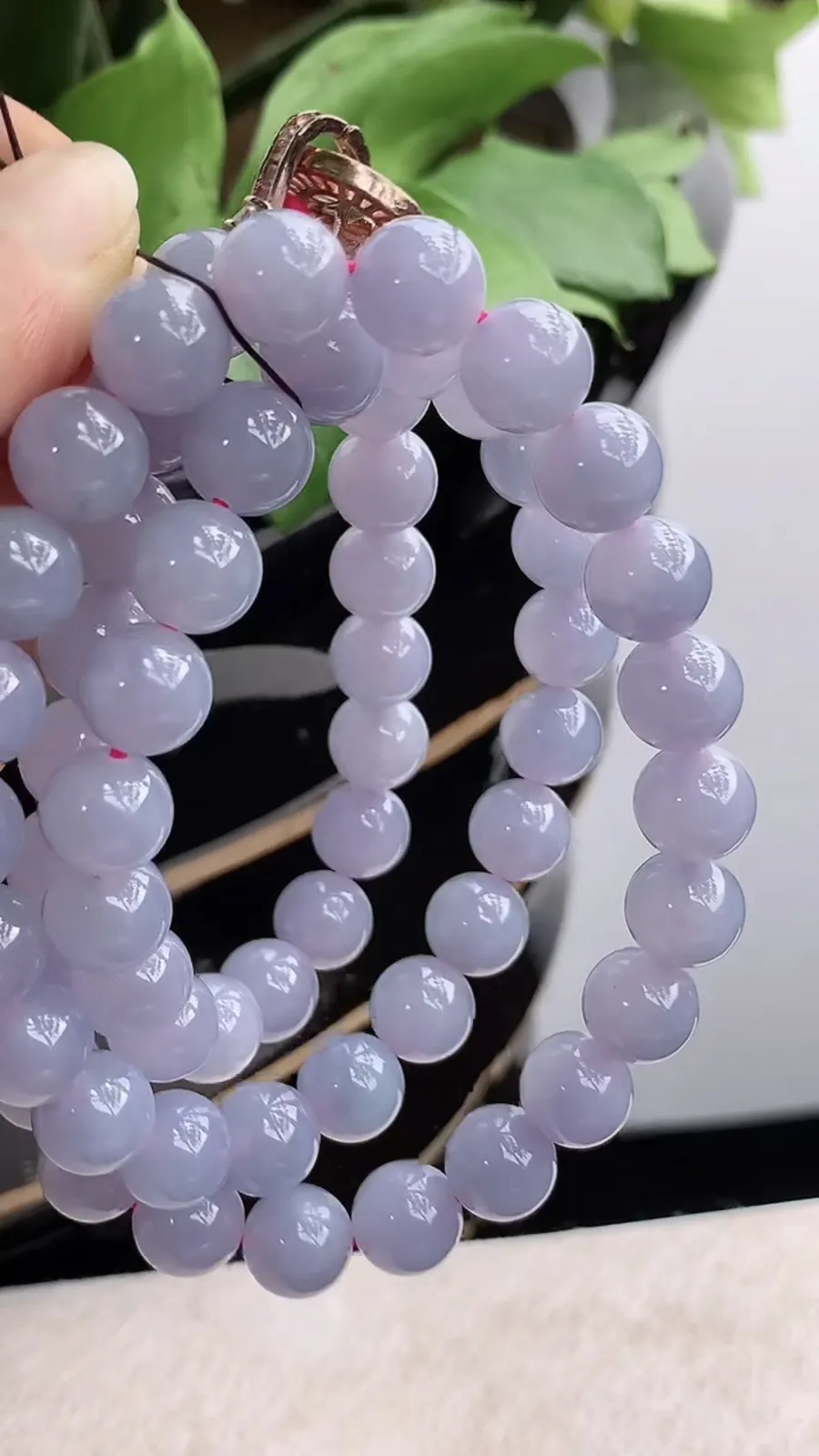 a货翡翠冰种紫罗兰圆珠项链毛衣链60颗 尺寸10mm 重量113.68g 1211