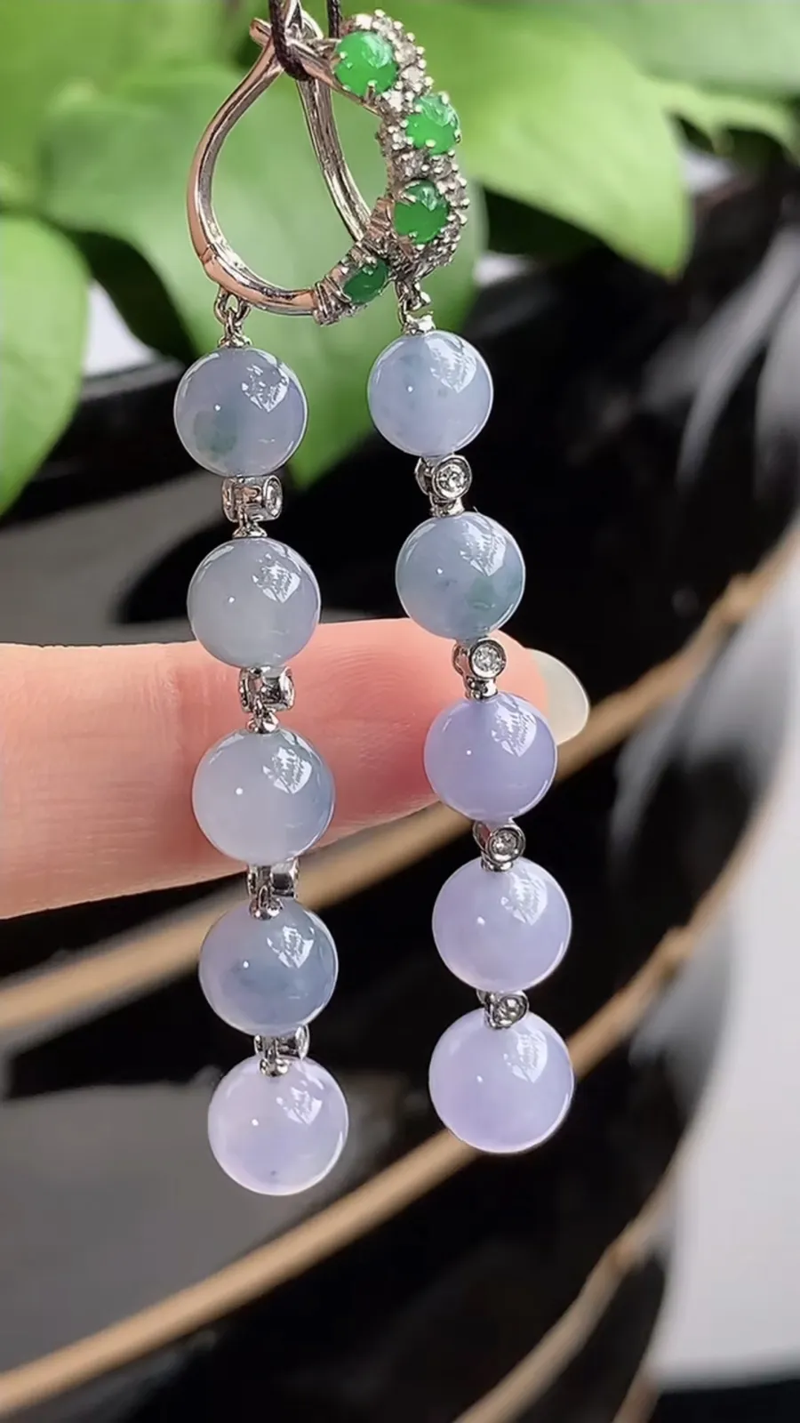 a货翡翠冰种18K金伴钻镶嵌紫罗兰飘花圆珠转运珠耳坠 尺寸6.7mm 重量7.63g 1213