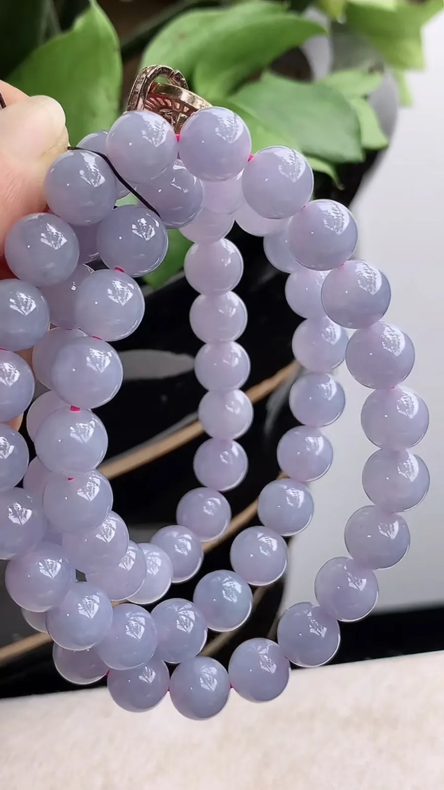 a货翡翠冰种紫罗兰圆珠项链毛衣链60颗 尺寸10mm 重量113.68g 1211