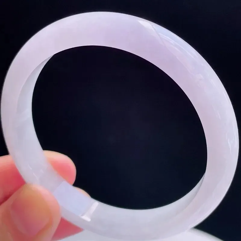 55.6圈有种有色天然翡翠A货淡紫玉手镯好种水春彩水润手镯38.67g