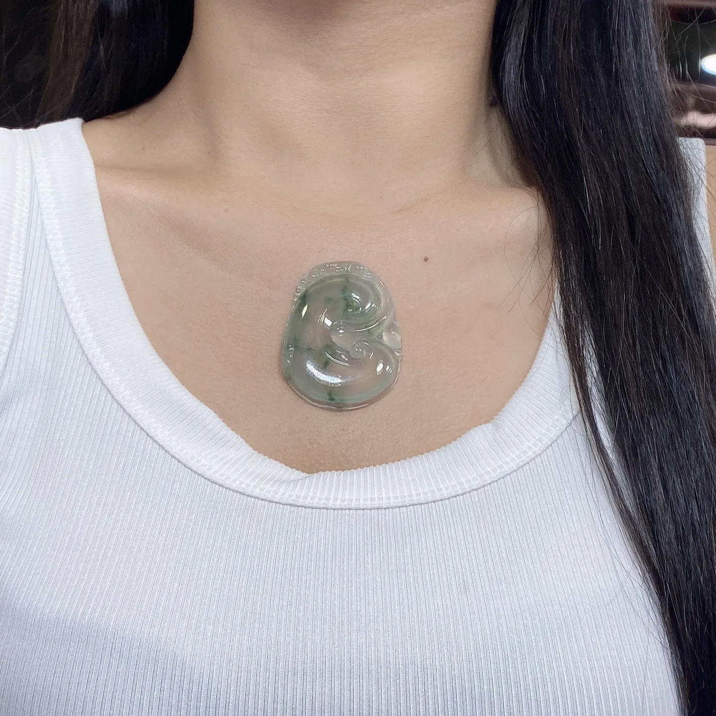 冰种飘花事事如意吊坠 尺寸53.7-37-5.5毫米