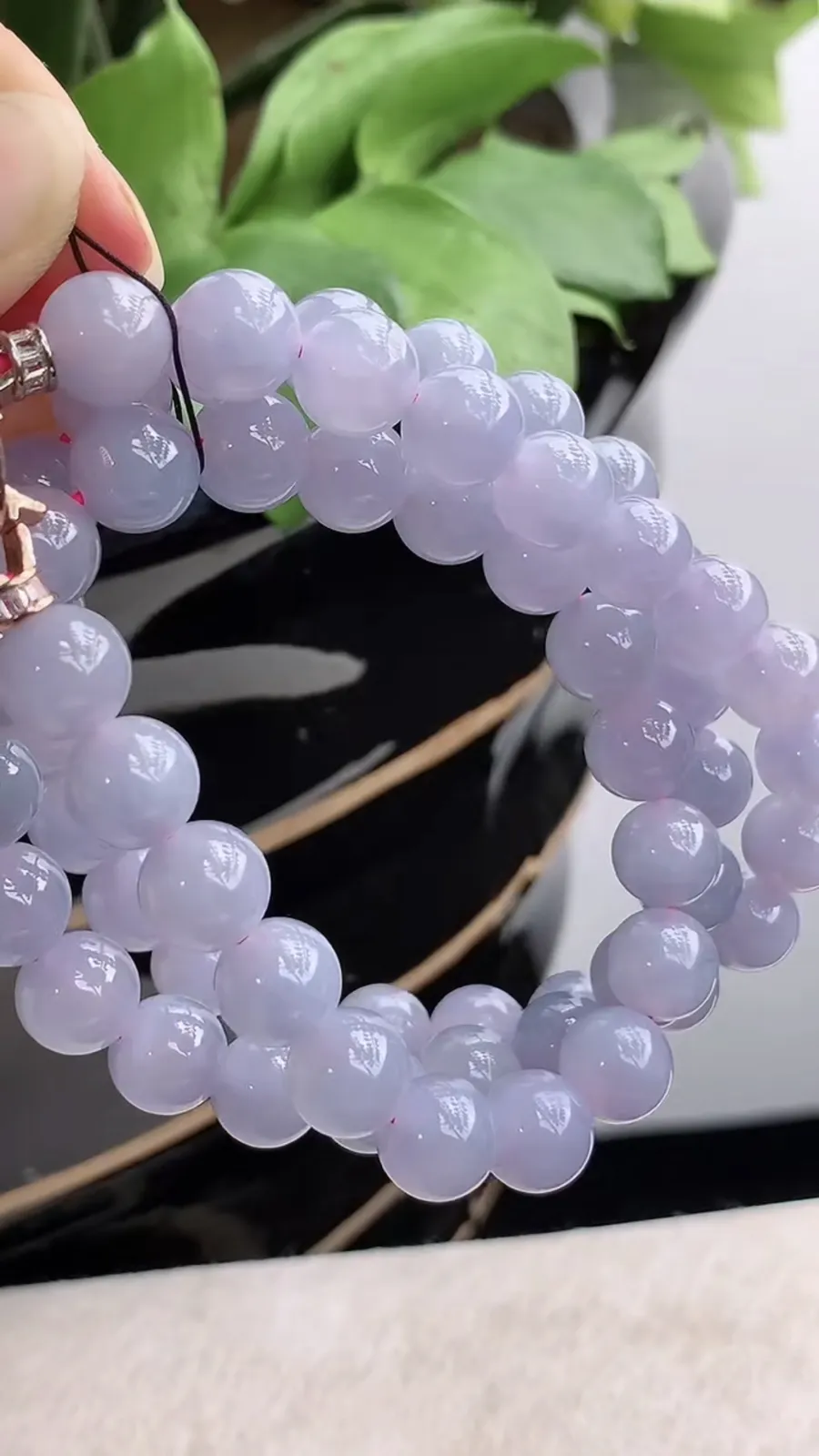 a货翡翠冰种紫罗兰圆珠项链毛衣链60颗 尺寸10mm 重量113.68g 1211