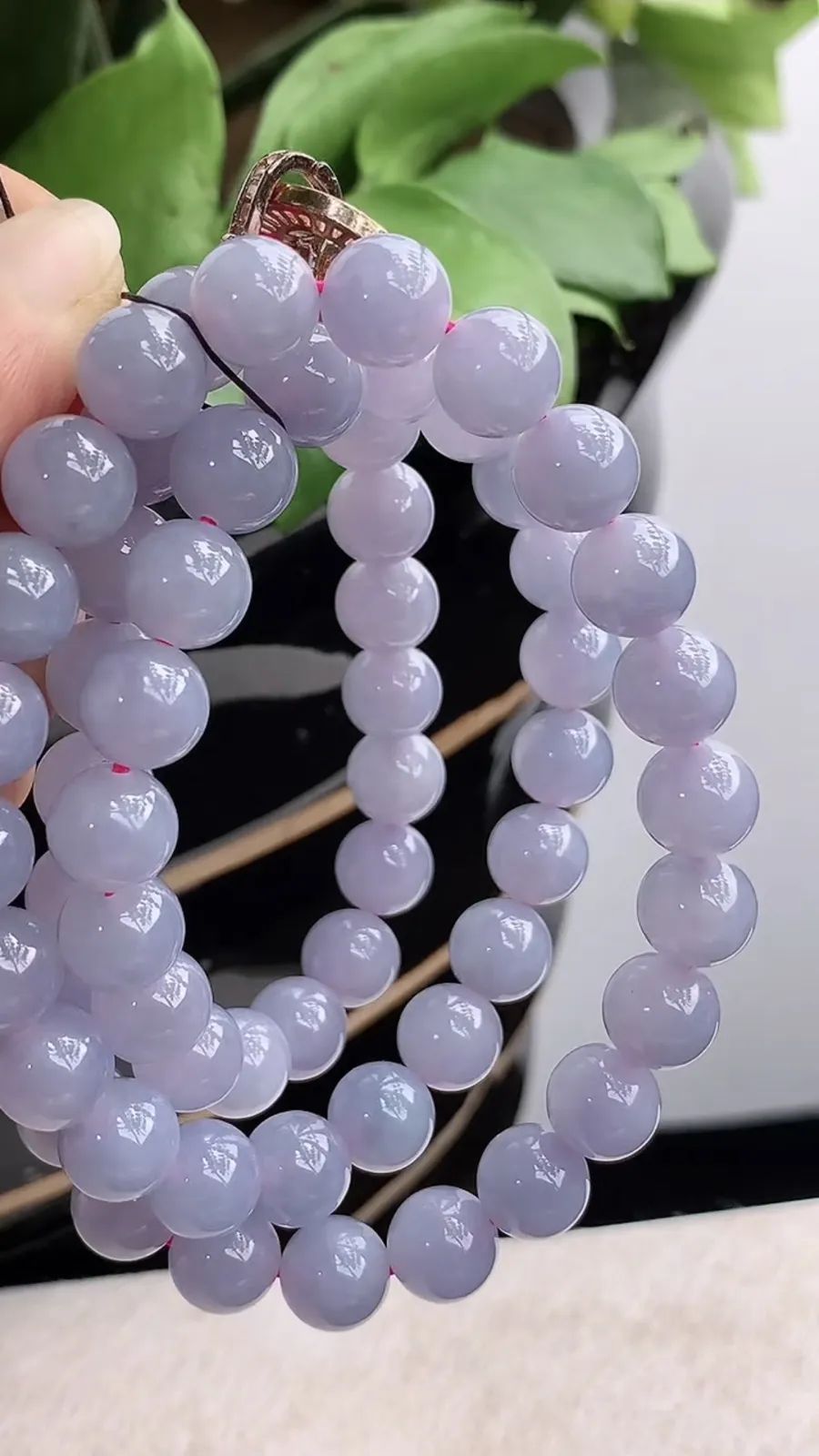 a货翡翠冰种紫罗兰圆珠项链毛衣链60颗 尺寸10mm 重量113.68g 1211