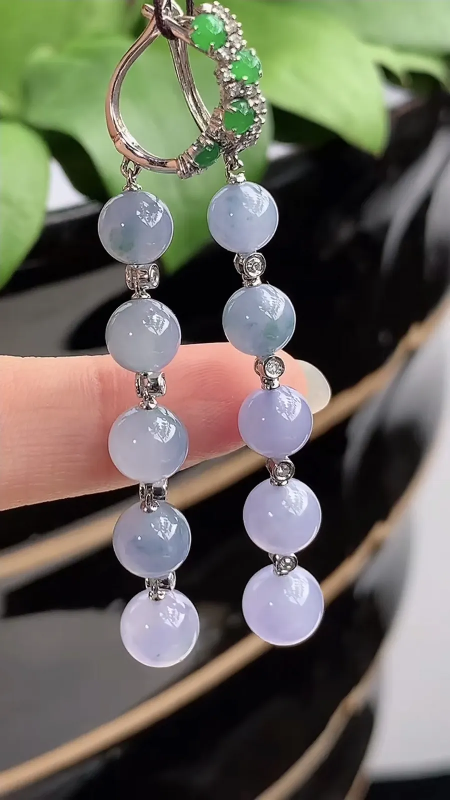 a货翡翠冰种18K金伴钻镶嵌紫罗兰飘花圆珠转运珠耳坠 尺寸6.7mm 重量7.63g 1213