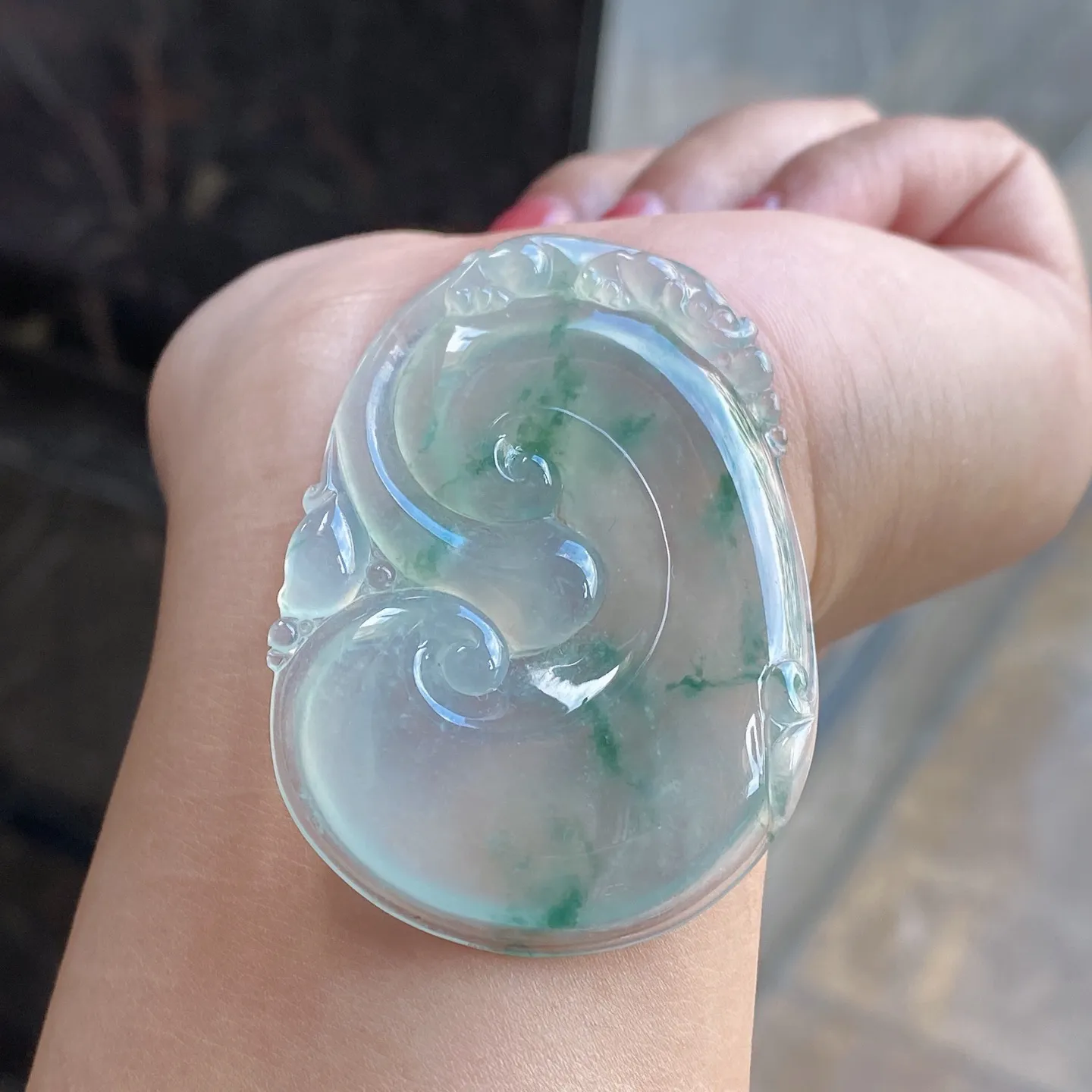 冰种飘花事事如意吊坠 尺寸53.7-37-5.5毫米