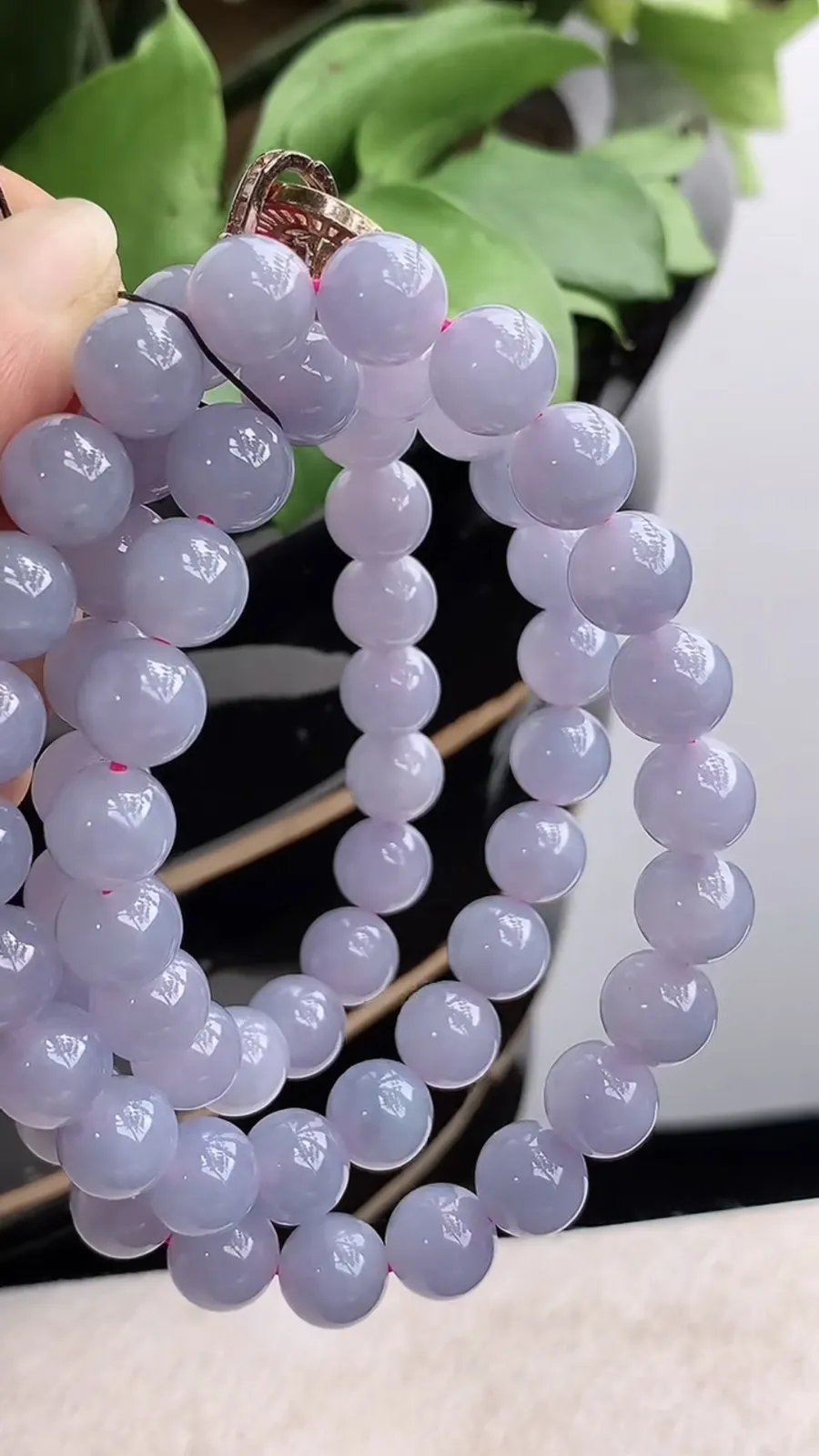 a货翡翠冰种紫罗兰圆珠项链毛衣链60颗 尺寸10mm 重量113.68g 1211