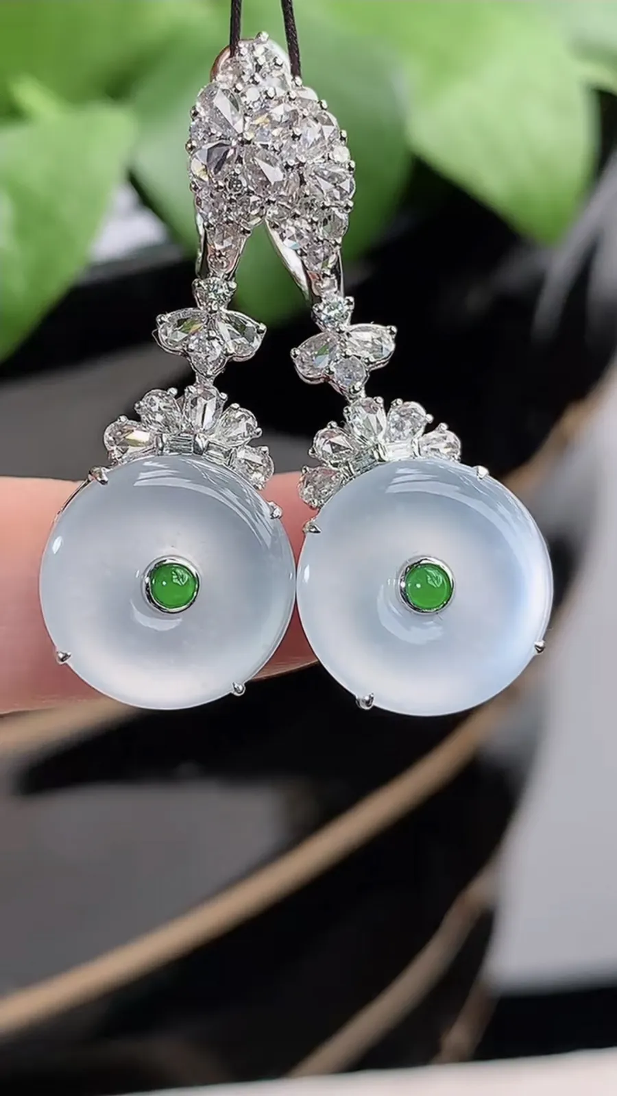 a货翡翠高冰种18K金伴钻镶嵌白月光平安扣耳坠 尺寸13.2×7mm 重量9.55g 1211