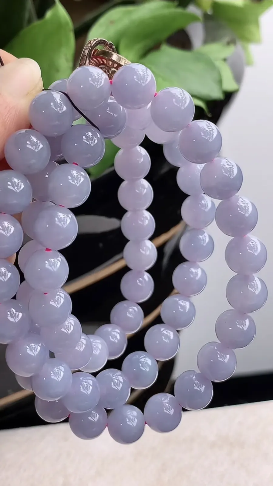 a货翡翠冰种紫罗兰圆珠项链毛衣链60颗 尺寸10mm 重量113.68g 1211