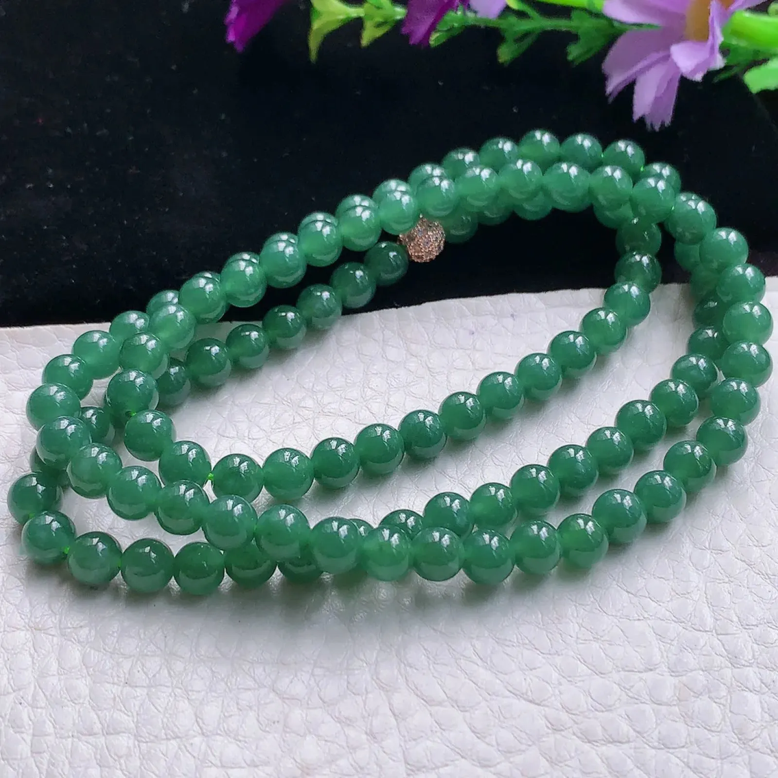 bx实拍 危地马拉料翡翠项链圆珠冰蓝绿6mm圆珠玉珠链 周长约650珠串手串