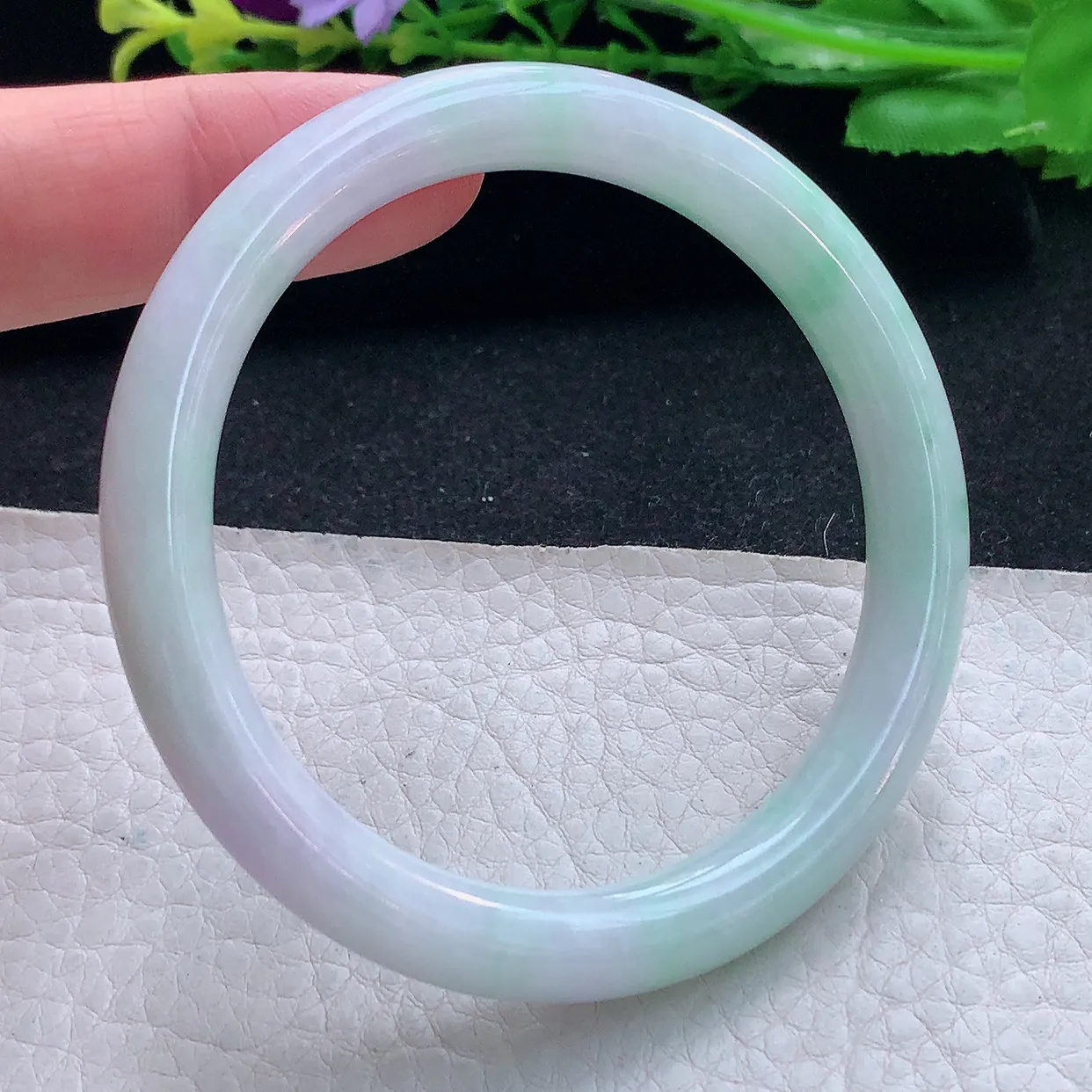 xx自然光55*8.8*8美人镯 翡翠a货玉手镯春带彩圆条玉手环 叮当镯