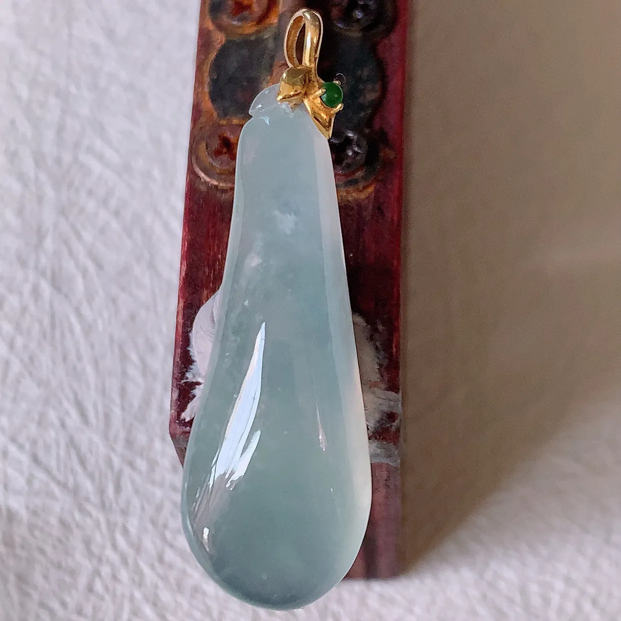 18K金镶嵌冰种翡翠福瓜吊坠，呱呱来财，饱满，福气满满的美好寓意！#1.16整体35裸石29.5*1