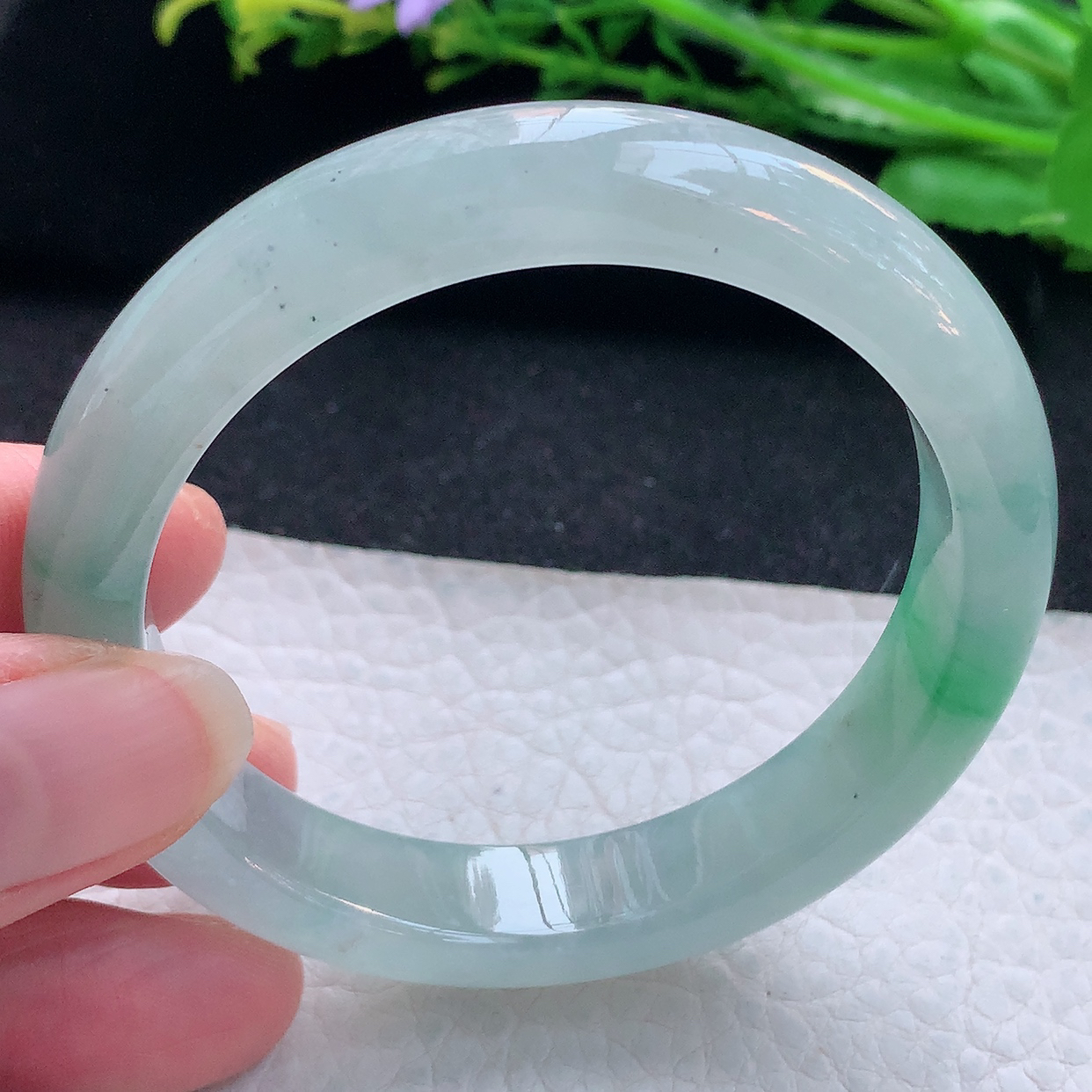 yh自然光54*11.6*7.8平安镯 翡翠a货玉手镯冰飘绿秀气宽边珠宝玉手环