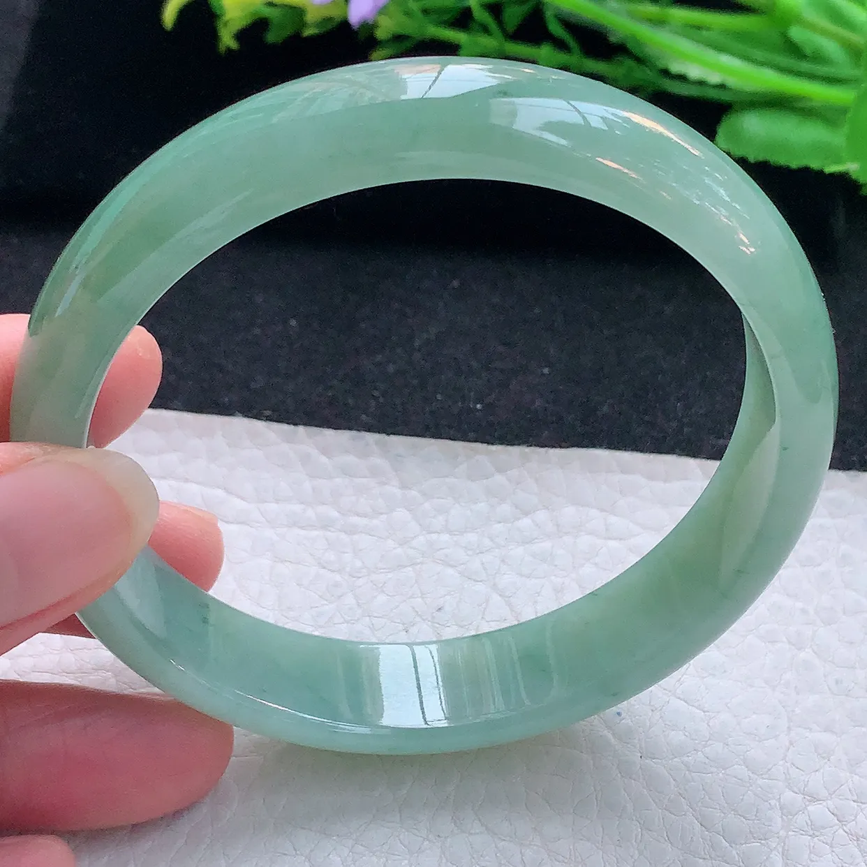 yh大圈口63.8*14.2*7平安镯 翡翠a货玉手镯项链满绿宽边珠宝玉手环