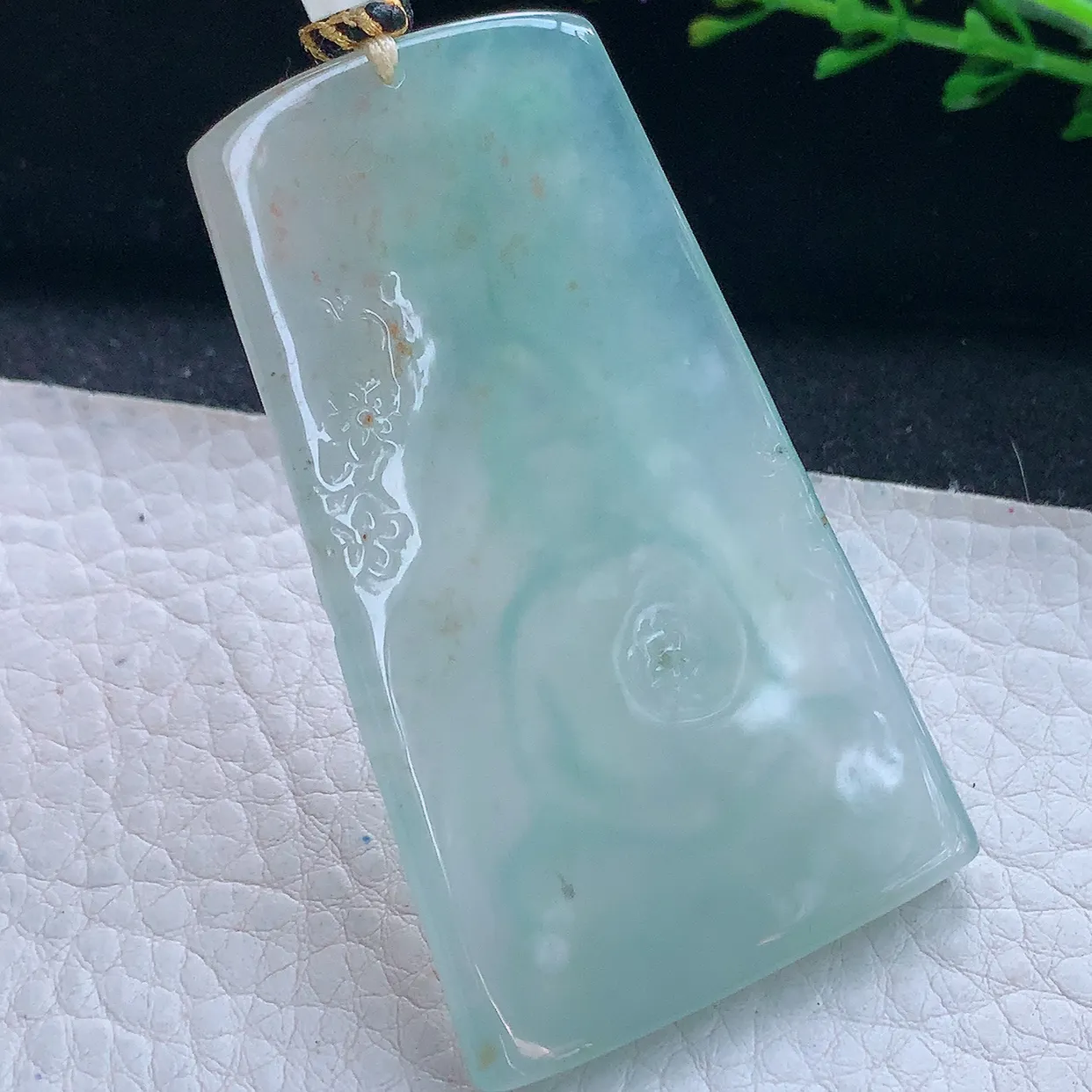 yl实拍62.8*36.8*5.8翡翠a货精雕冰种洒金花山水观音 净瓶观音玉吊坠 玉挂件