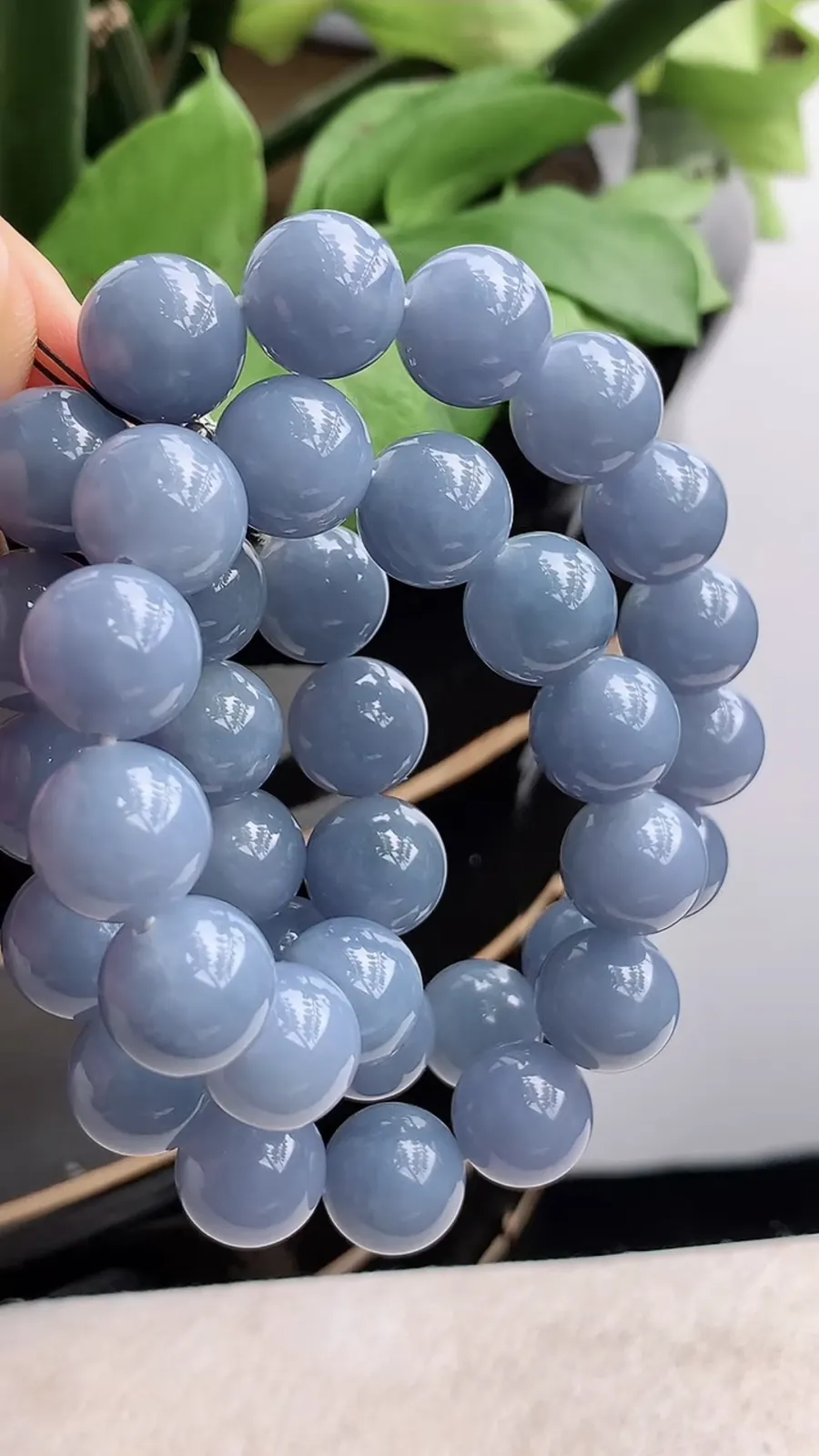 a货翡翠冰种紫罗兰圆珠项链毛衣链38颗 尺寸13.3mm 重量173.23g 1214