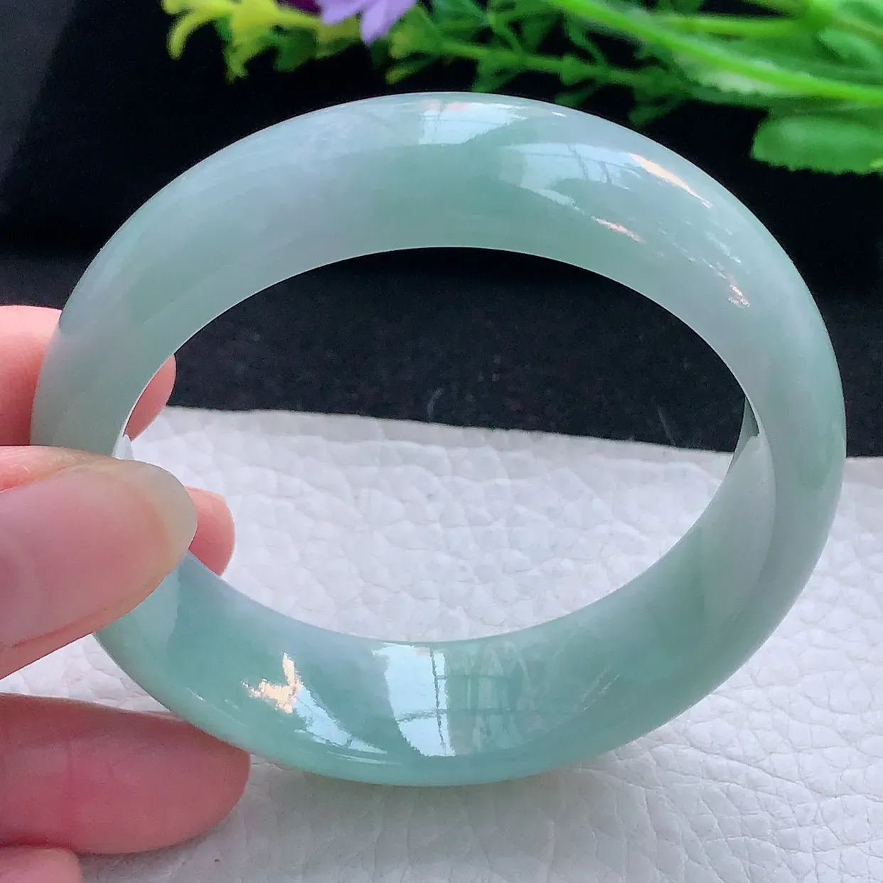 nr自然光55.5*17*7.8轮胎镯 翡翠a货玉手镯蓝韵大气宽边玉手环