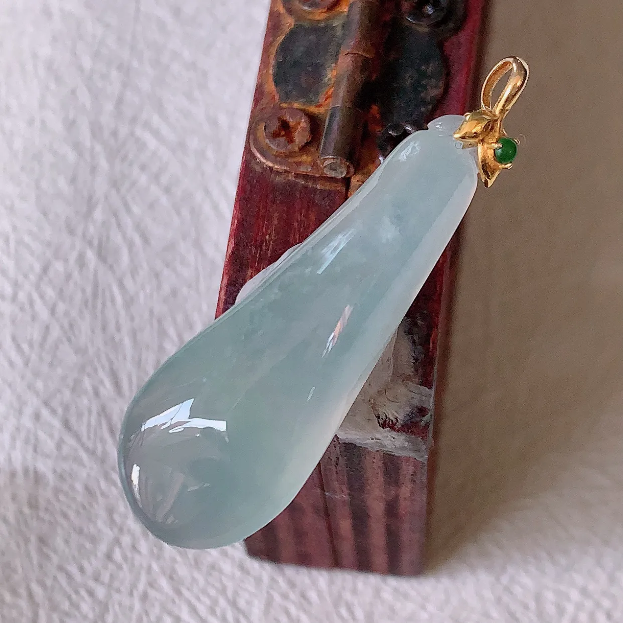 18K金镶嵌冰种翡翠福瓜吊坠，呱呱来财，饱满，福气满满的美好寓意！#1.16整体35裸石29.5*1