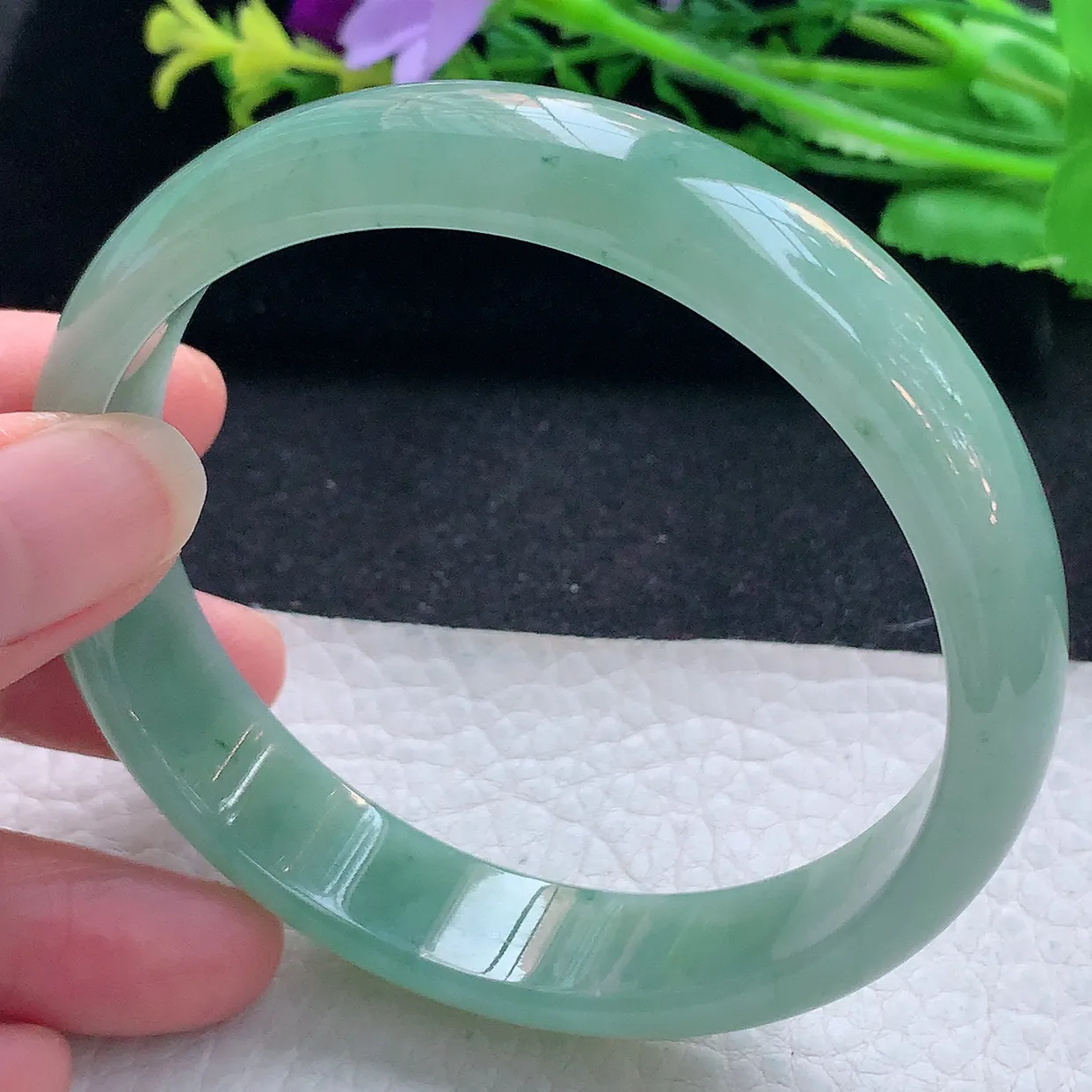 yh大圈口63.8*14.2*7平安镯 翡翠a货玉手镯项链满绿宽边珠宝玉手环