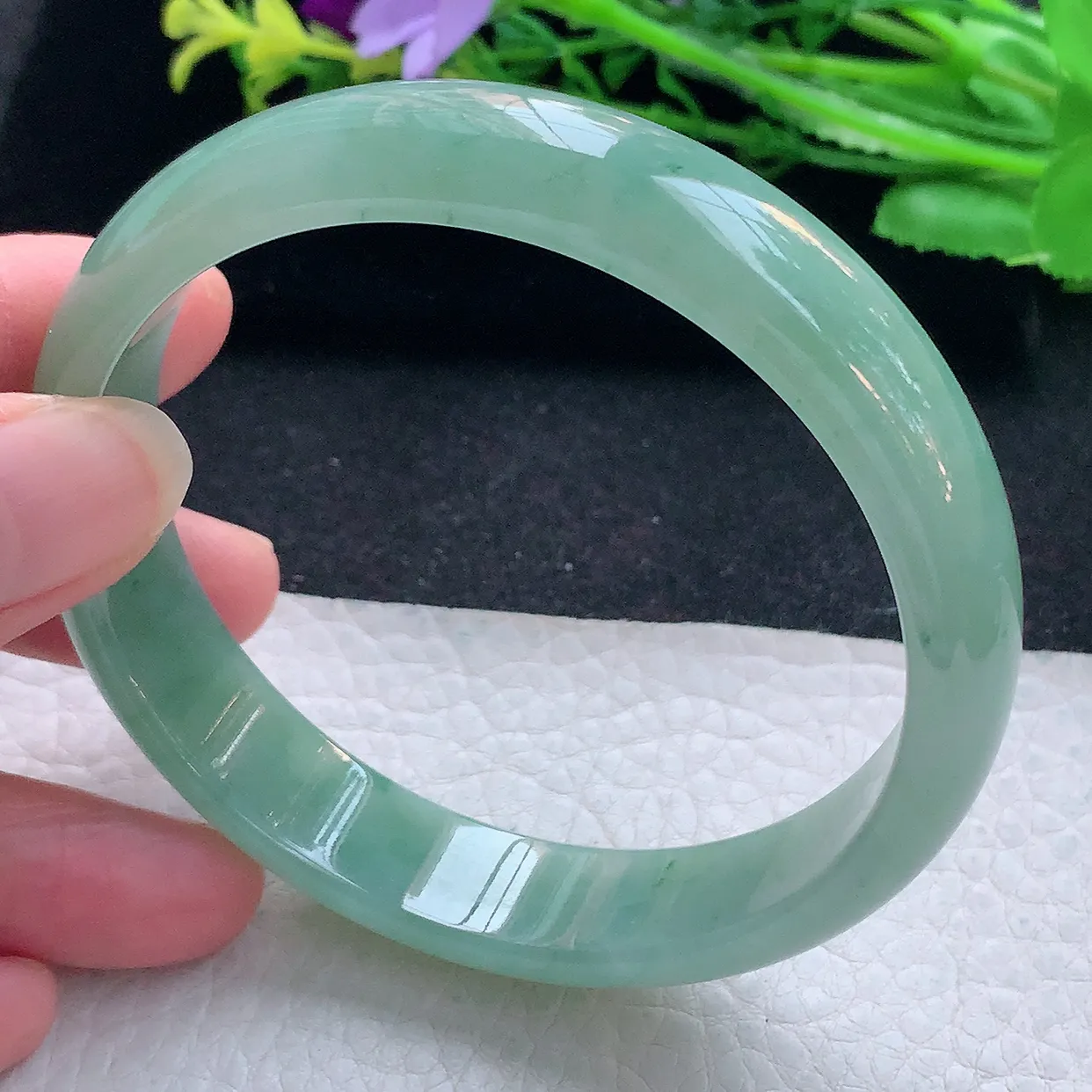 yh大圈口63.8*14.2*7平安镯 翡翠a货玉手镯项链满绿宽边珠宝玉手环