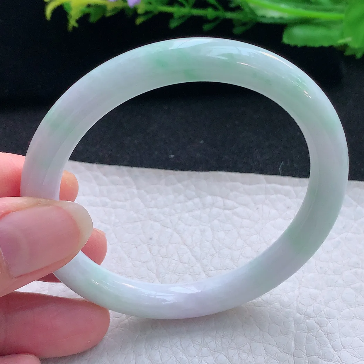 xx自然光55*8.8*8美人镯 翡翠a货玉手镯春带彩圆条玉手环 叮当镯