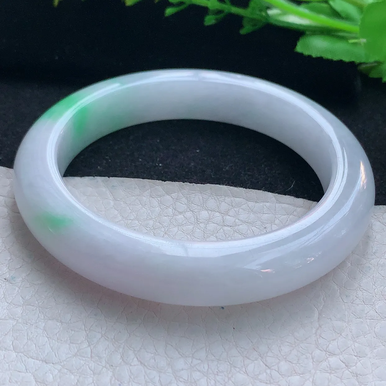 yh自然光59*11.8*9.8平安镯 翡翠a货玉手镯白底青宽边珠宝玉手环