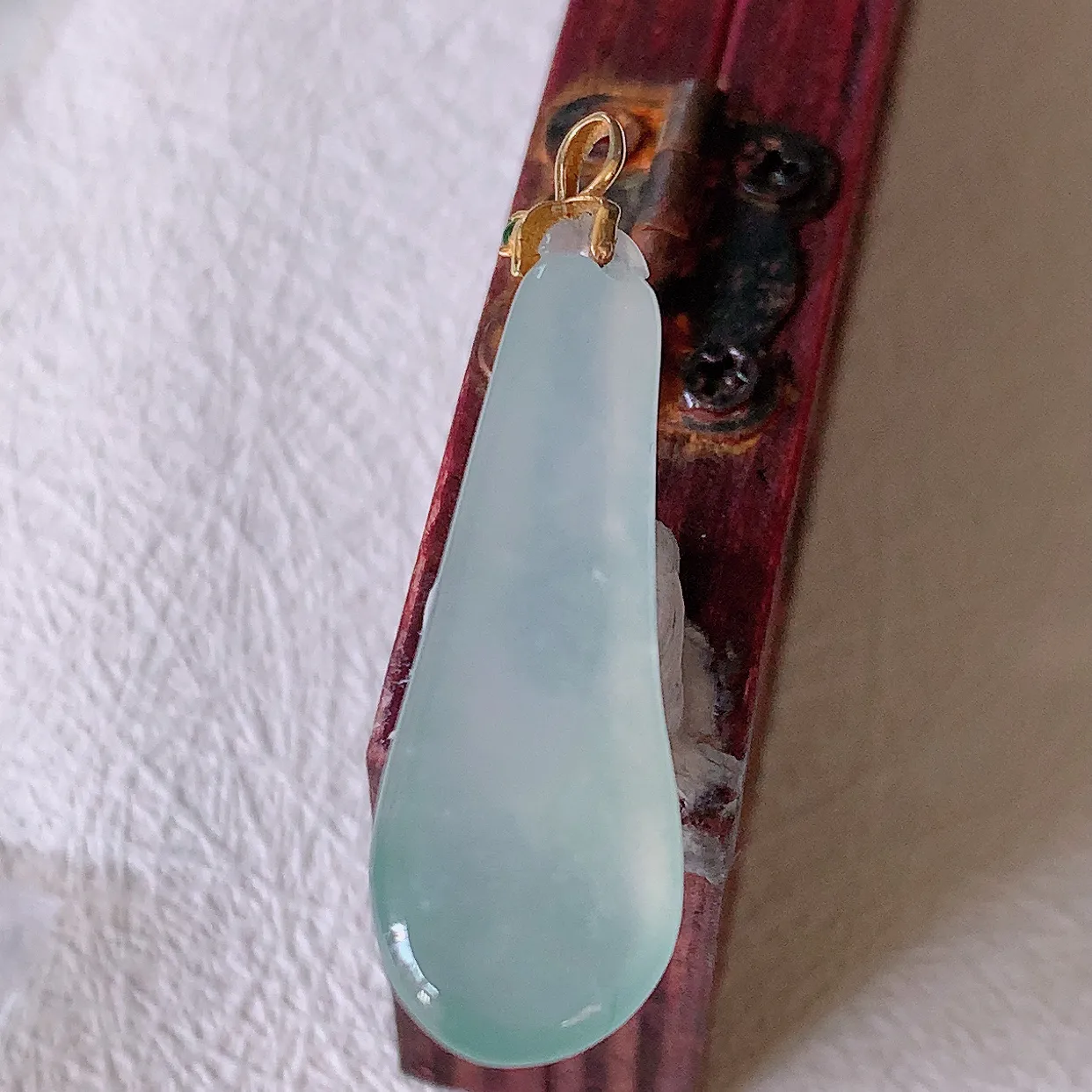 18K金镶嵌冰种翡翠福瓜吊坠，呱呱来财，饱满，福气满满的美好寓意！#1.16整体35裸石29.5*10.8*6.6