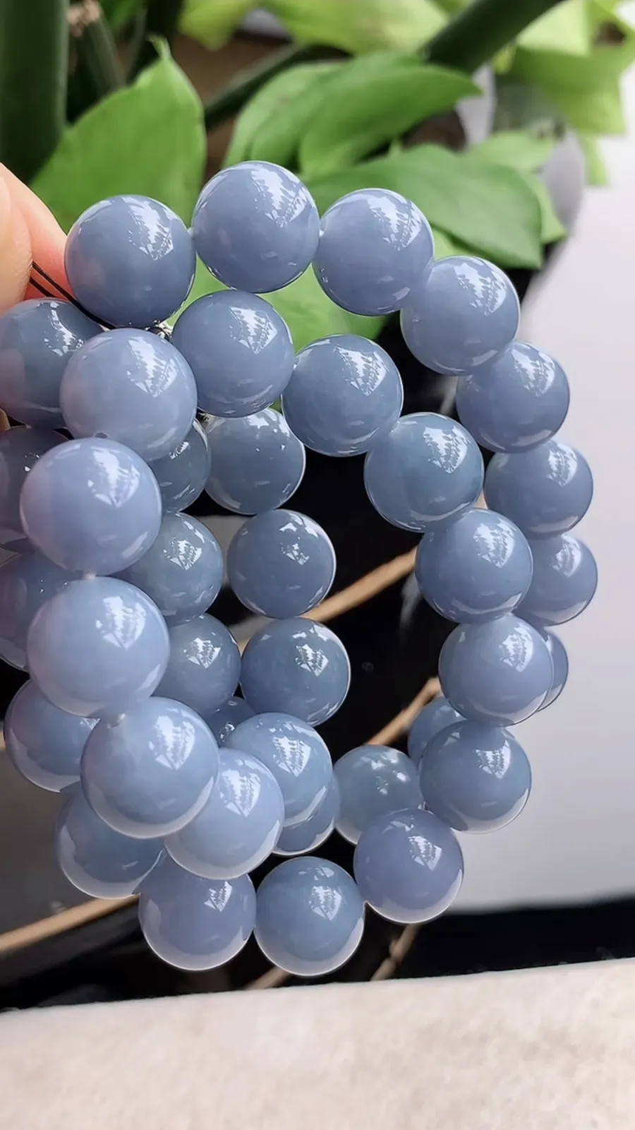 a货翡翠冰种紫罗兰圆珠项链毛衣链38颗 尺寸13.3mm 重量173.23g 1214