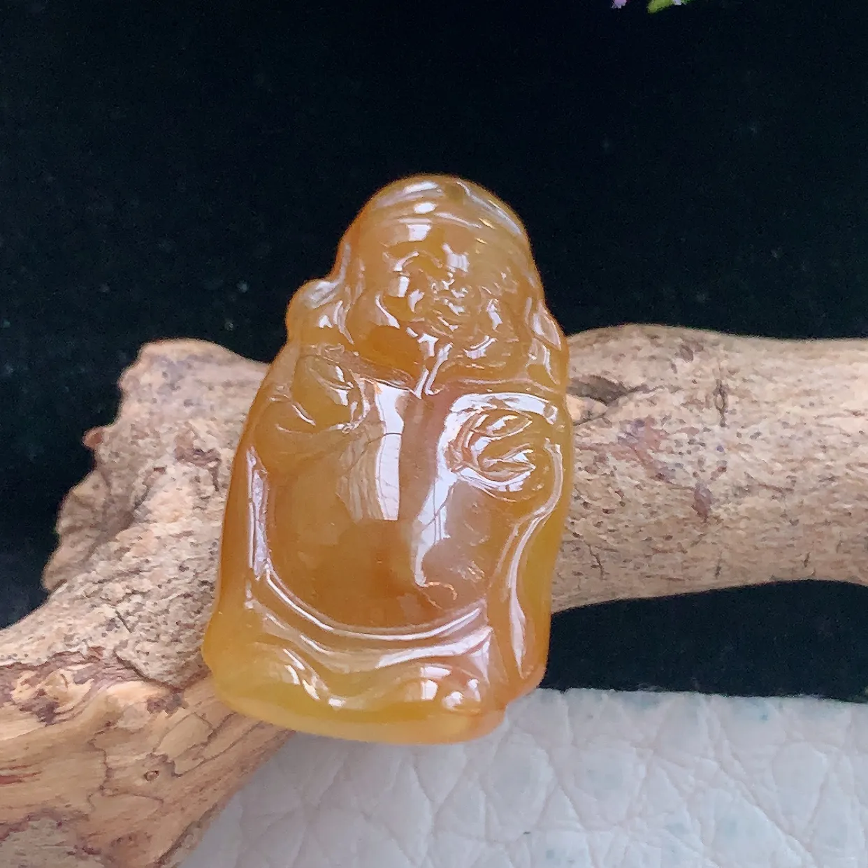 lz自然光25.2*13.8*5.5缅甸翡翠精雕冰黄立体站佛公开心佛玉吊坠 玉挂件