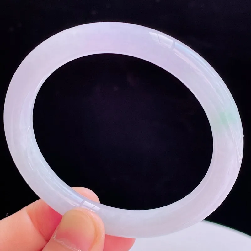 57.3圈有种有色天然翡翠A货玉手镯好种水浅绿水润圆条手镯42.52g