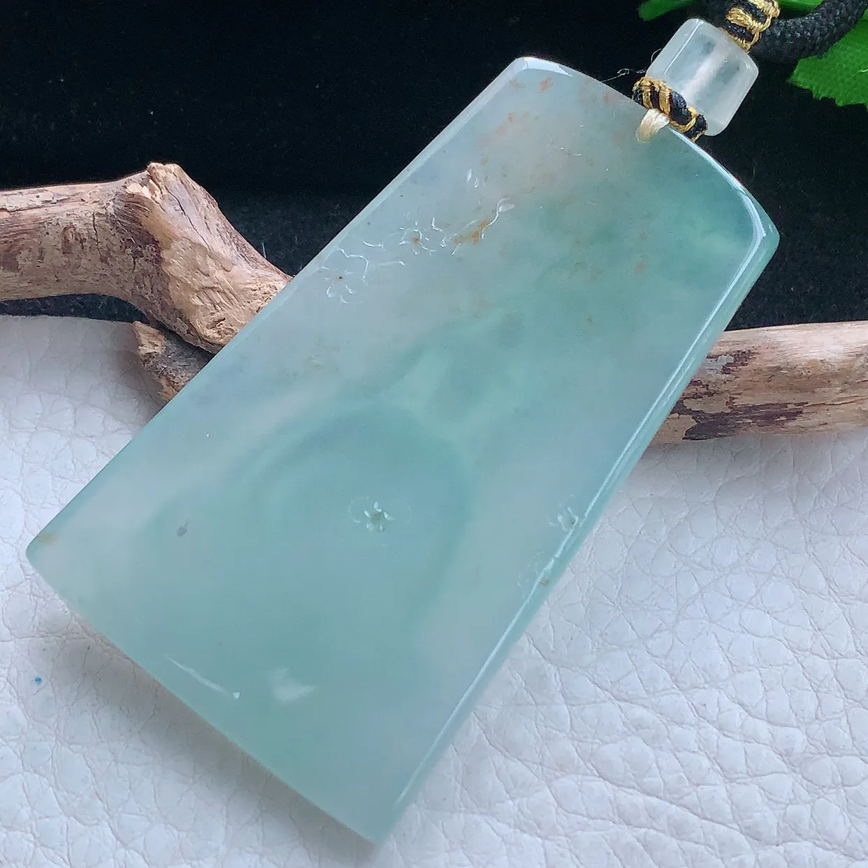 yl实拍62.8*36.8*5.8翡翠a货精雕冰种洒金花山水观音 净瓶观音玉吊坠 玉挂件