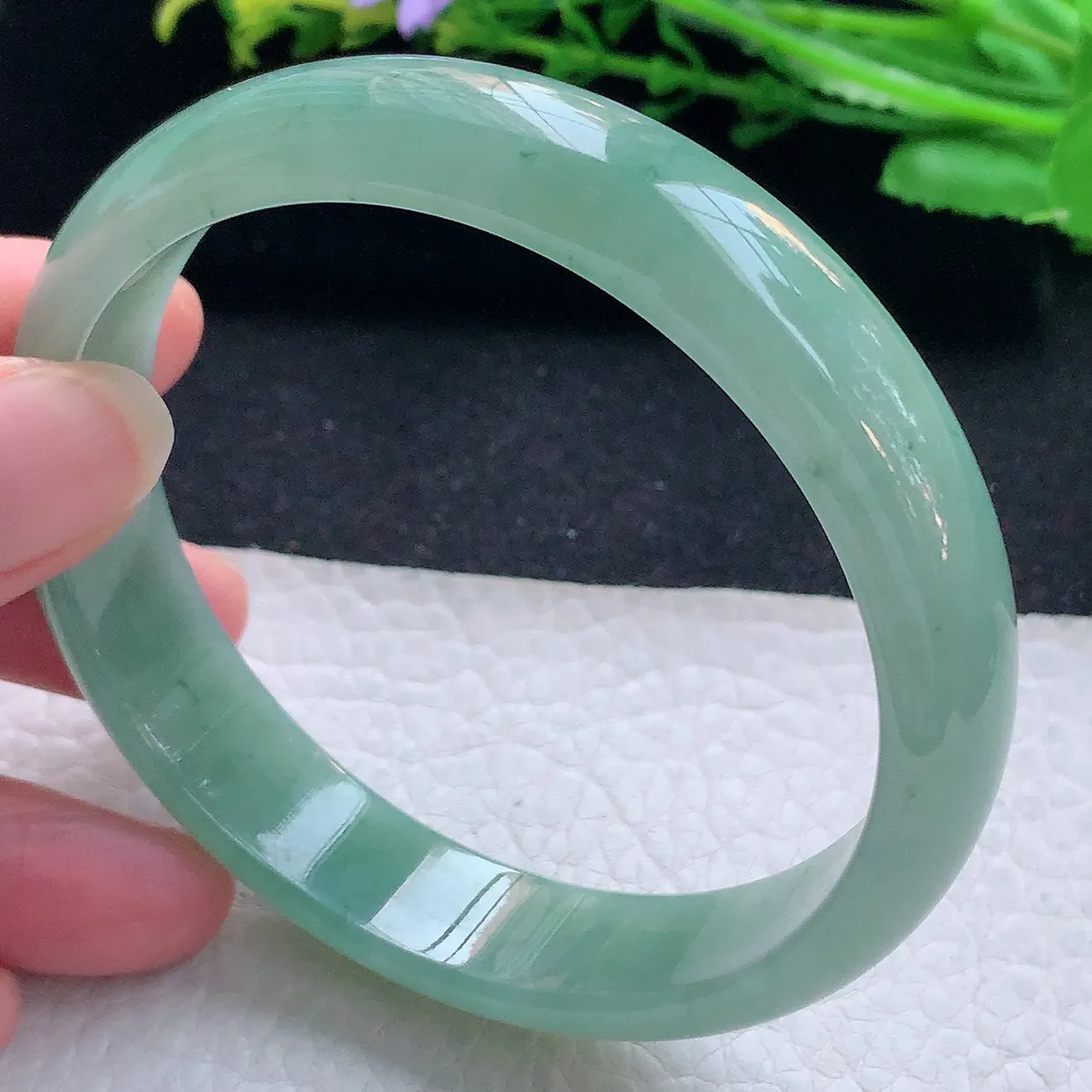 yh大圈口63.8*14.2*7平安镯 翡翠a货玉手镯项链满绿宽边珠宝玉手环