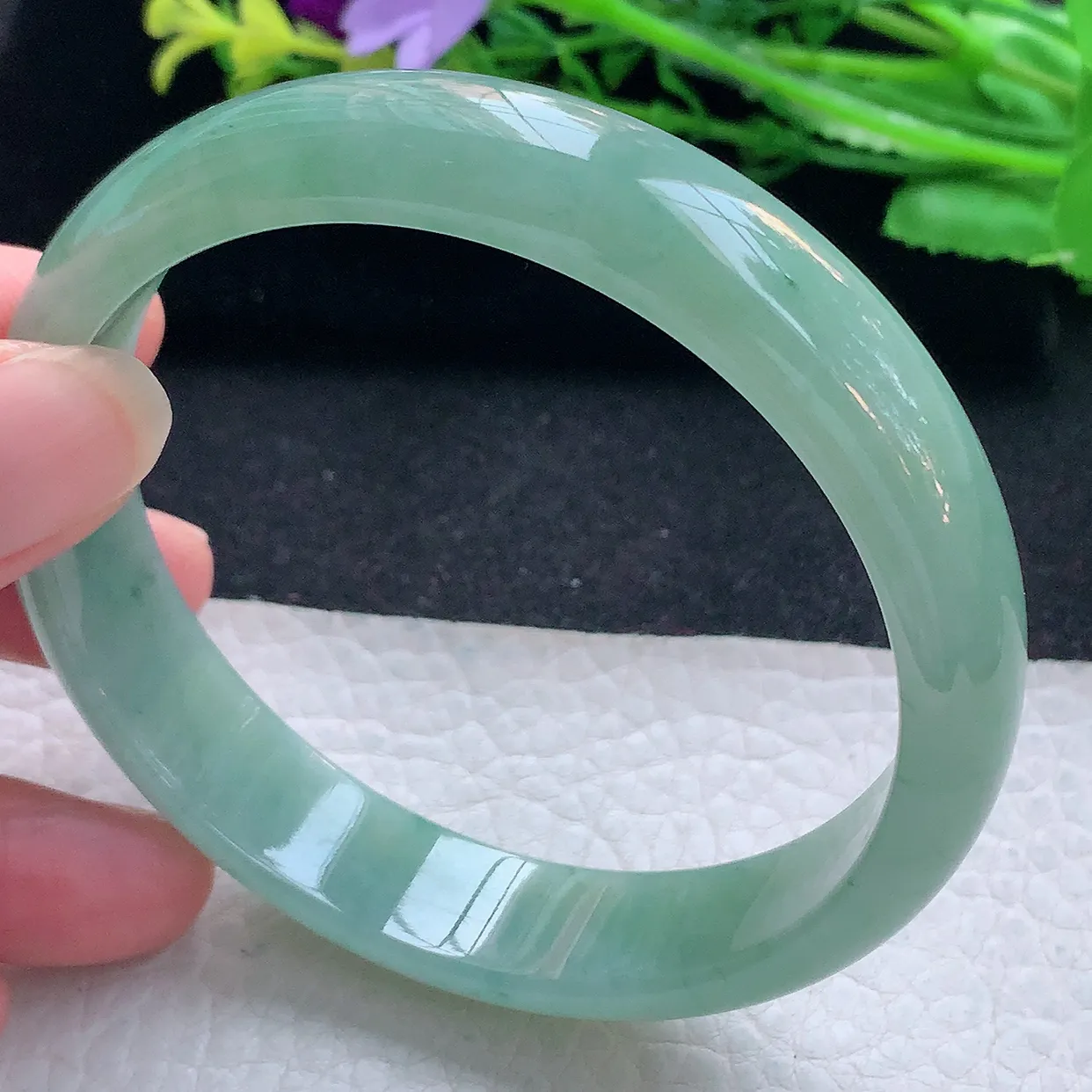 yh大圈口63.8*14.2*7平安镯 翡翠a货玉手镯项链满绿宽边珠宝玉手环